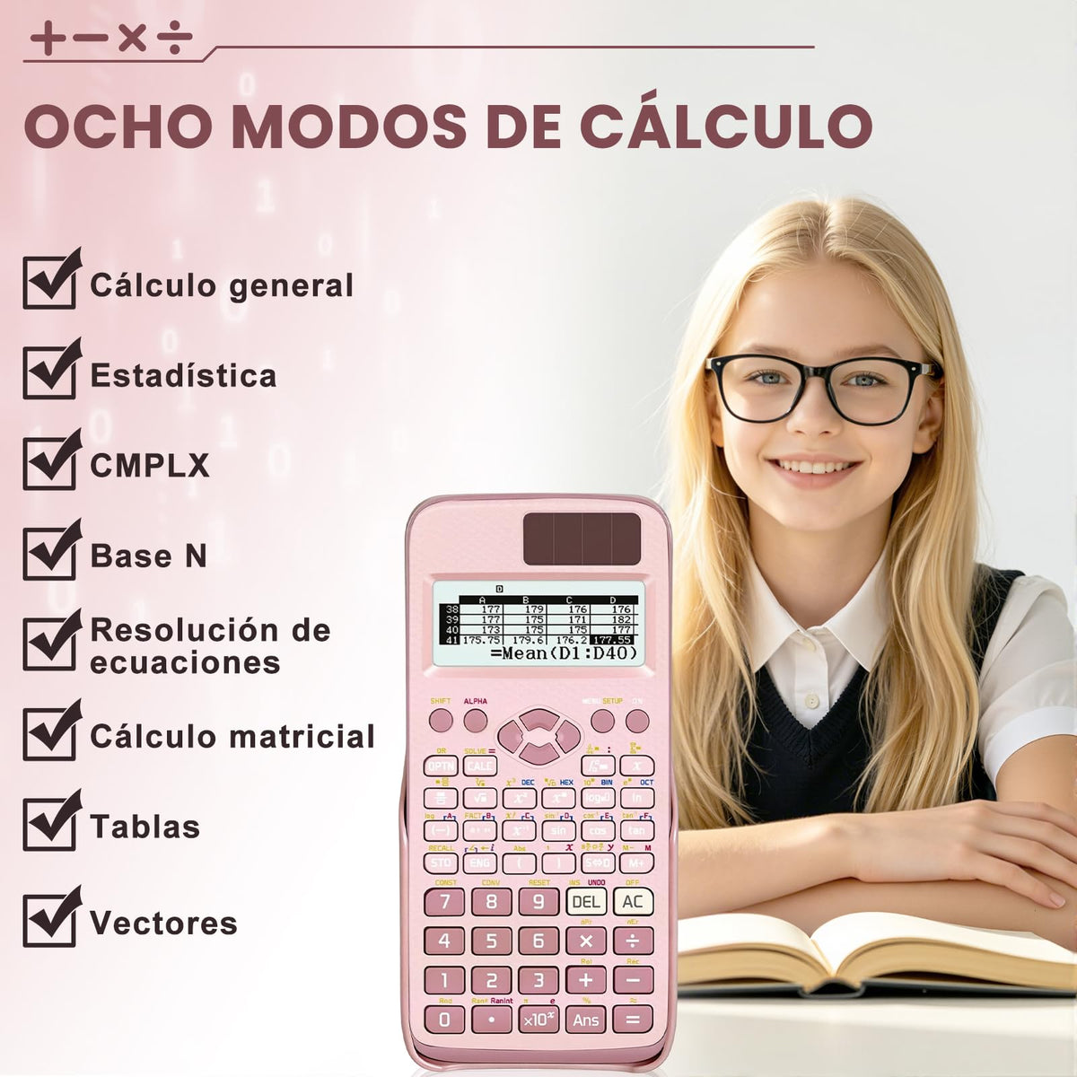Calculadora Científica FSHNSH Rosa con 417 Funciones para Estudiantes Universitarios e Ingenieros