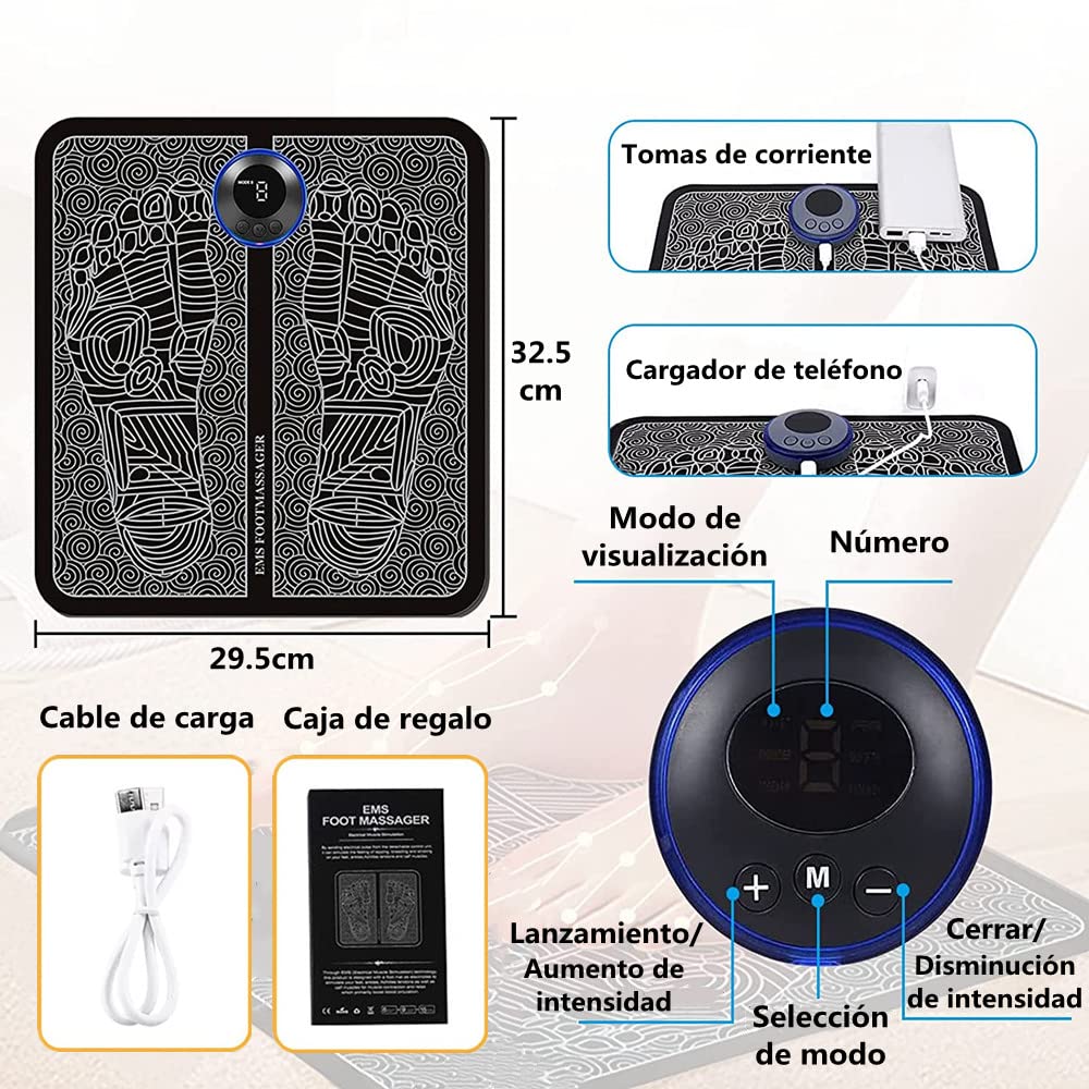 Masajeador de Pies EMS Eléctrico Portátil Plegable con 8 Modos y 19 Intensidades Recargable USB