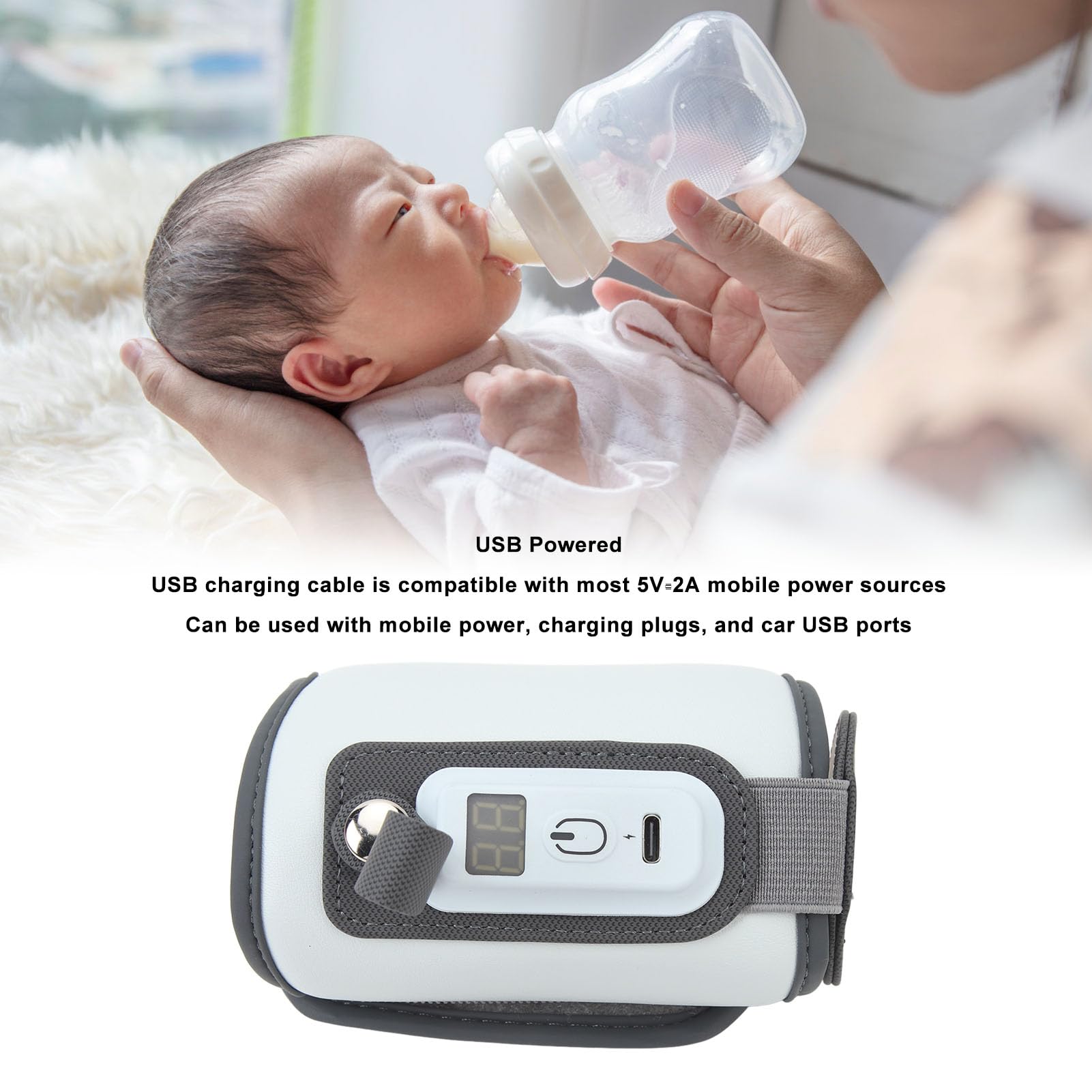 Calentador de Biberones Portátil, Calentamiento Rápido, 5 Configuraciones de Temperatura, Alimentación por USB, Retención de Calor las 24 Horas