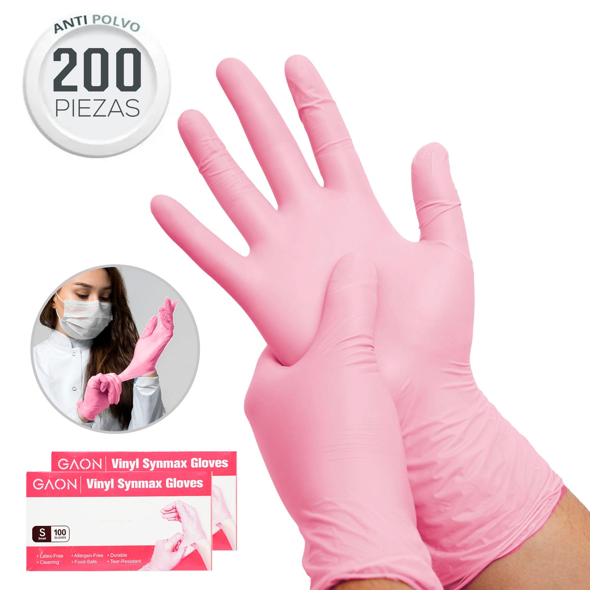 Guantes De Vinil Synmax 200 pzas Libre De Latex y Nitrilo Vinyl No Esteril Guantes Desechables