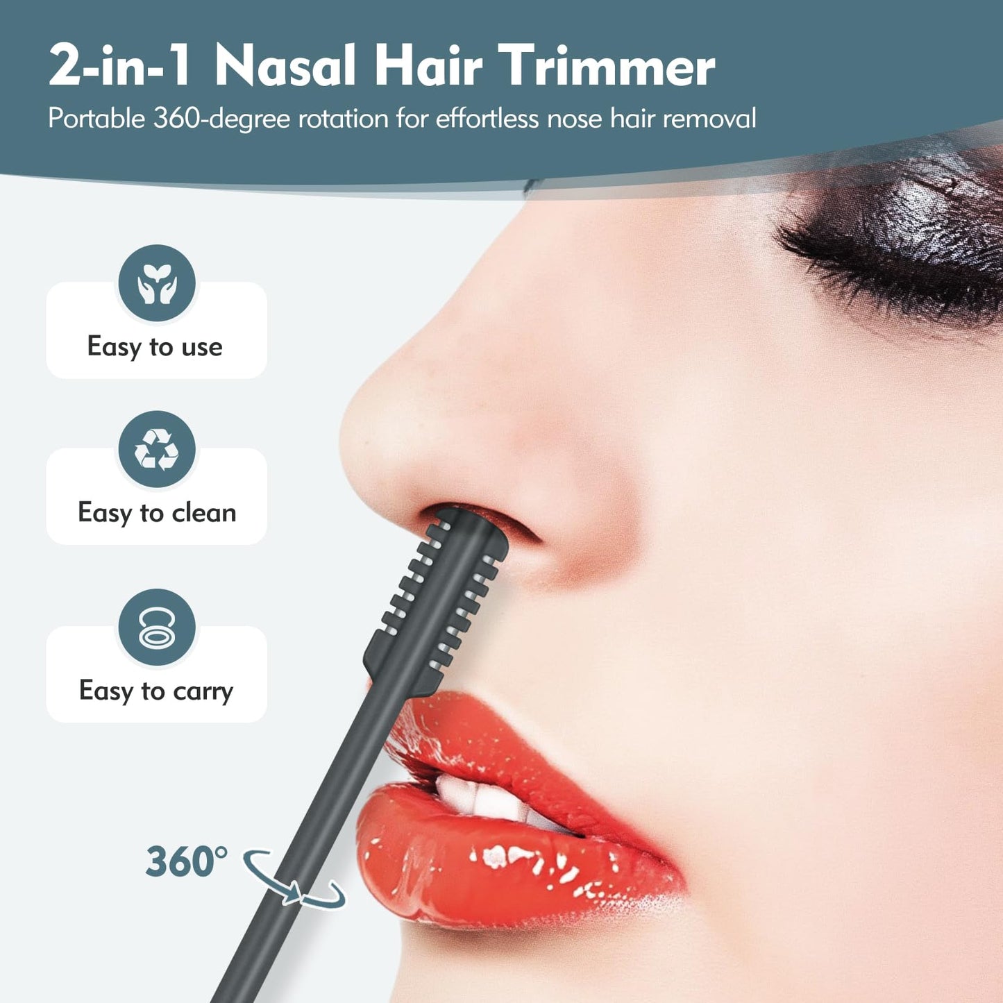 MIVZO - Cortador de pelo nasal 2 en 1, de doble cara, recortador de pelo para nariz manual, portátil, con cepillo de limpieza suave para mujeres y hombres (gris)