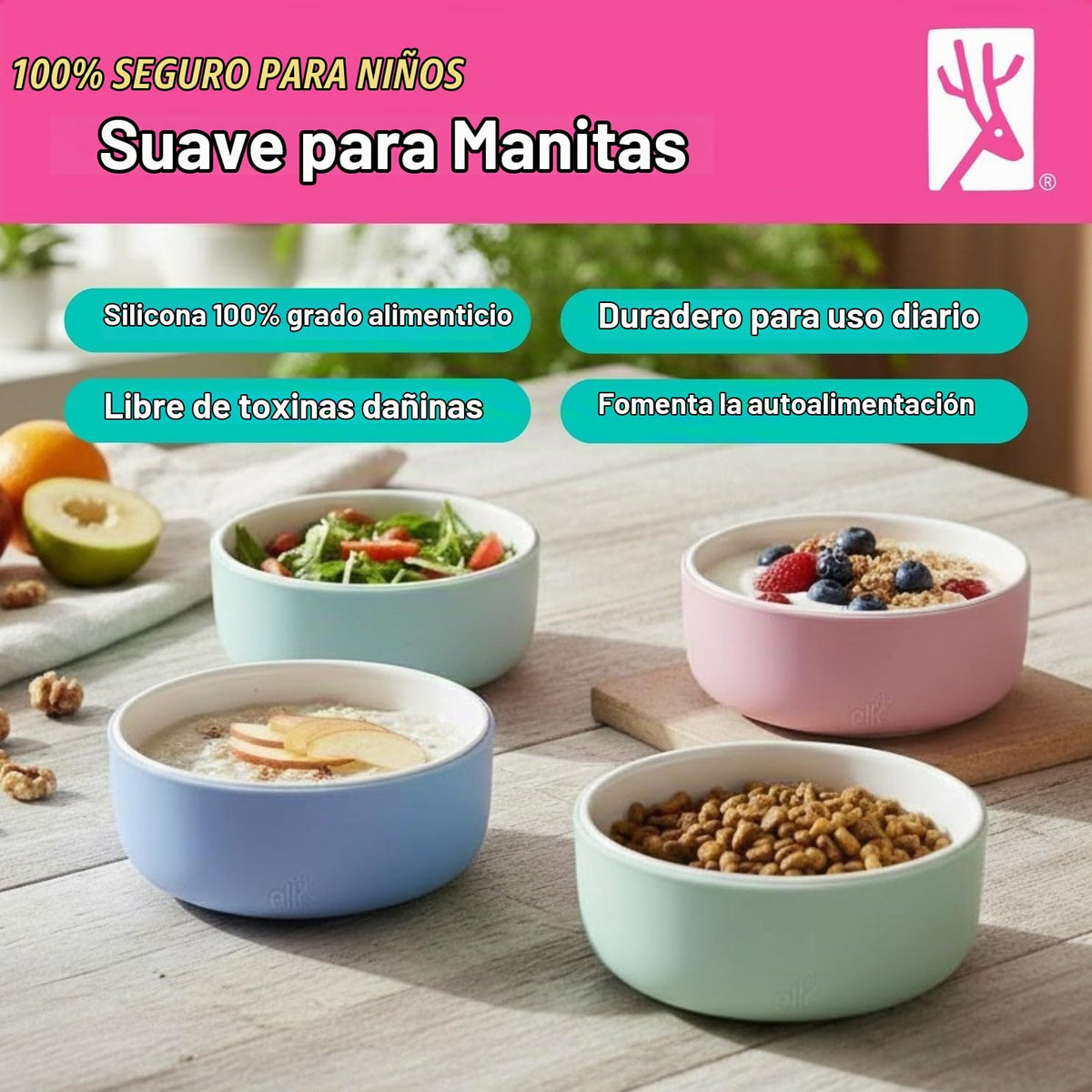 Elk and Friends Tazas de porcelana para niños/niños pequeños con mangas +