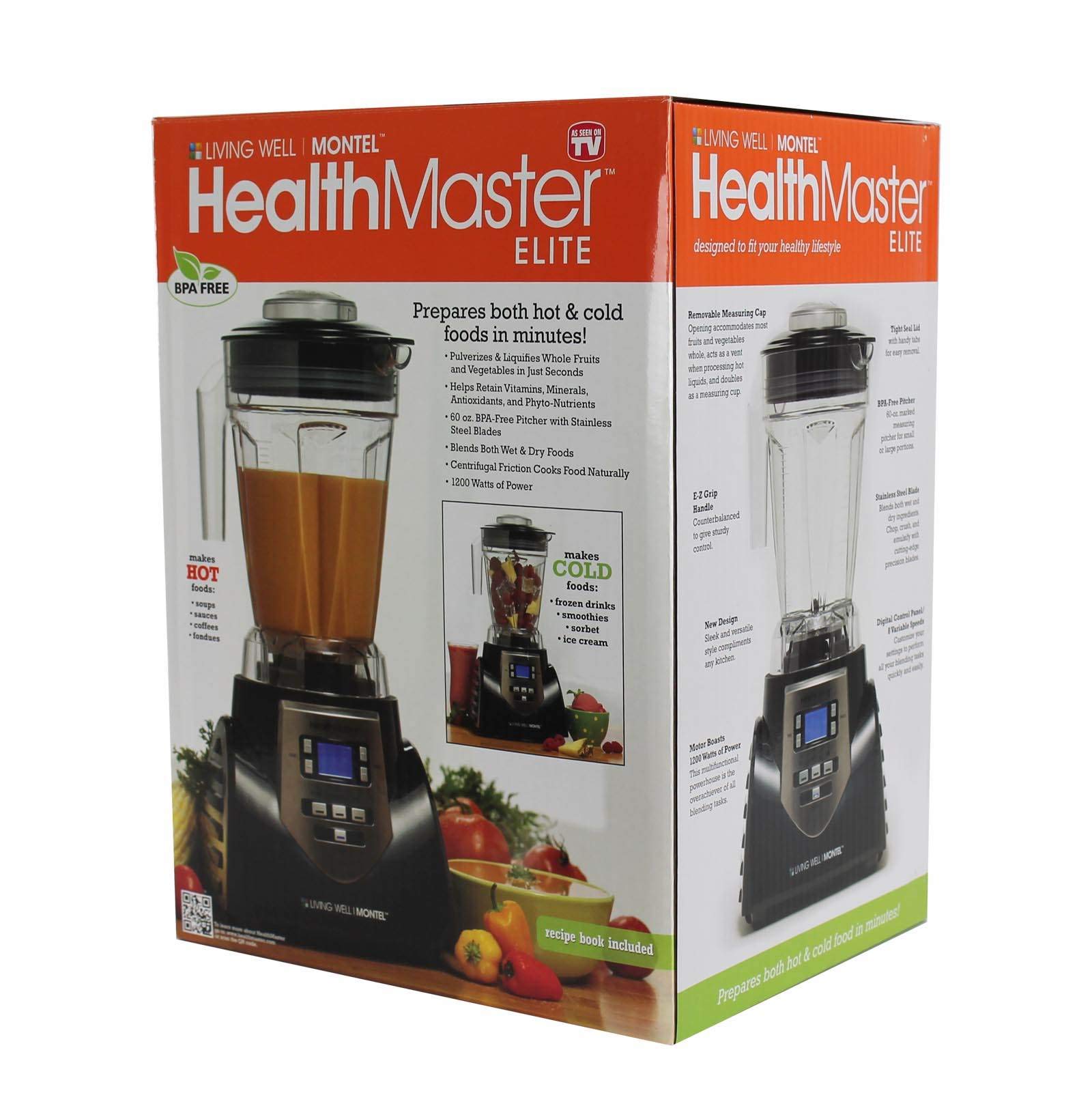 Healthmaster Elite Emulsionante de alimentos, frutas y verduras Blender by Montel williams-black & acero inoxidable
