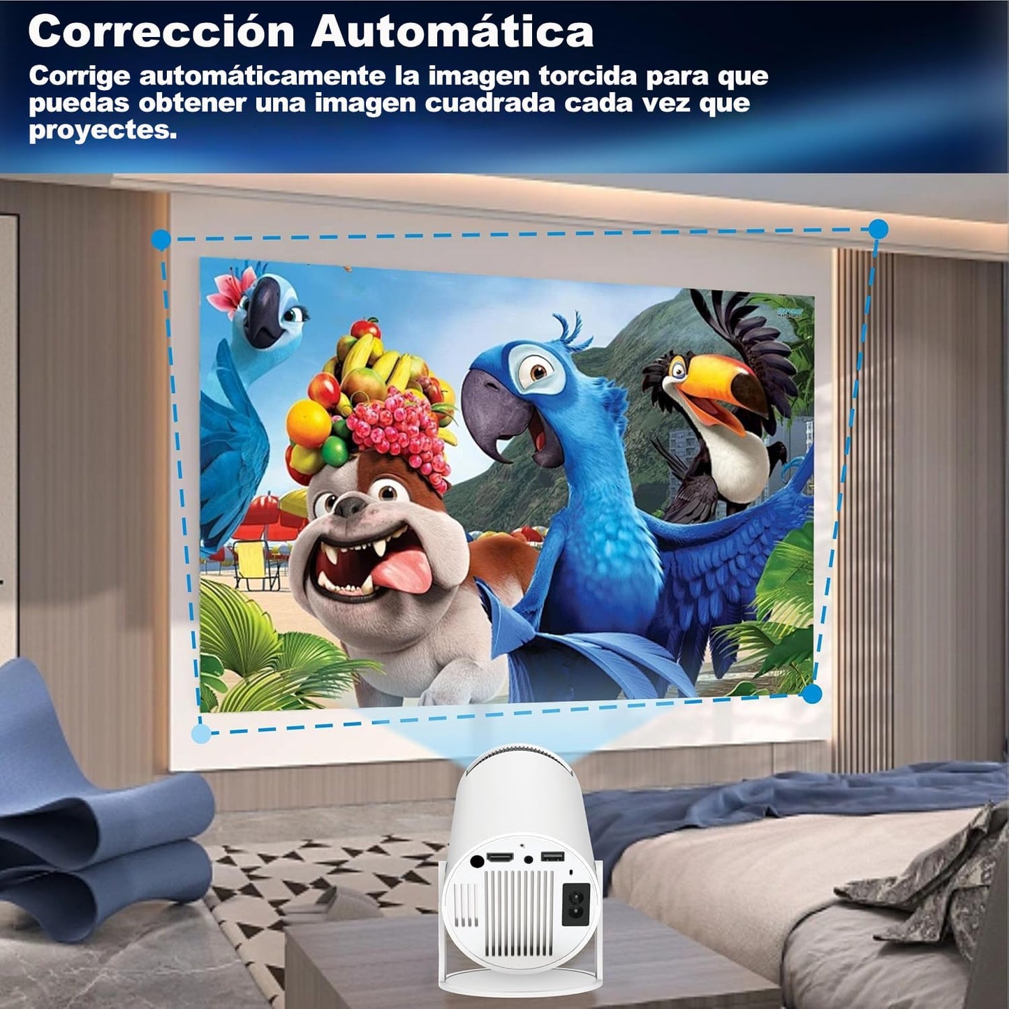 KicthMap Mini Proyector Inalámbrico con WiFi 6 y Bluetooth, Soporte 1080P Proyector Portátil Giratorio de 180°. Proyector de Video de Pantalla de 17"-130". Compatible con Smartphone, Laptop, PC