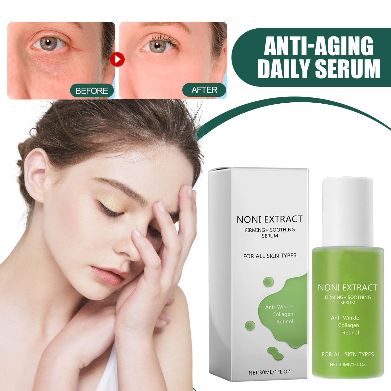 Suero Facial de Extracto de Noni, Retinol Antiarrugas y Energizante - Pack de 2 Unidades