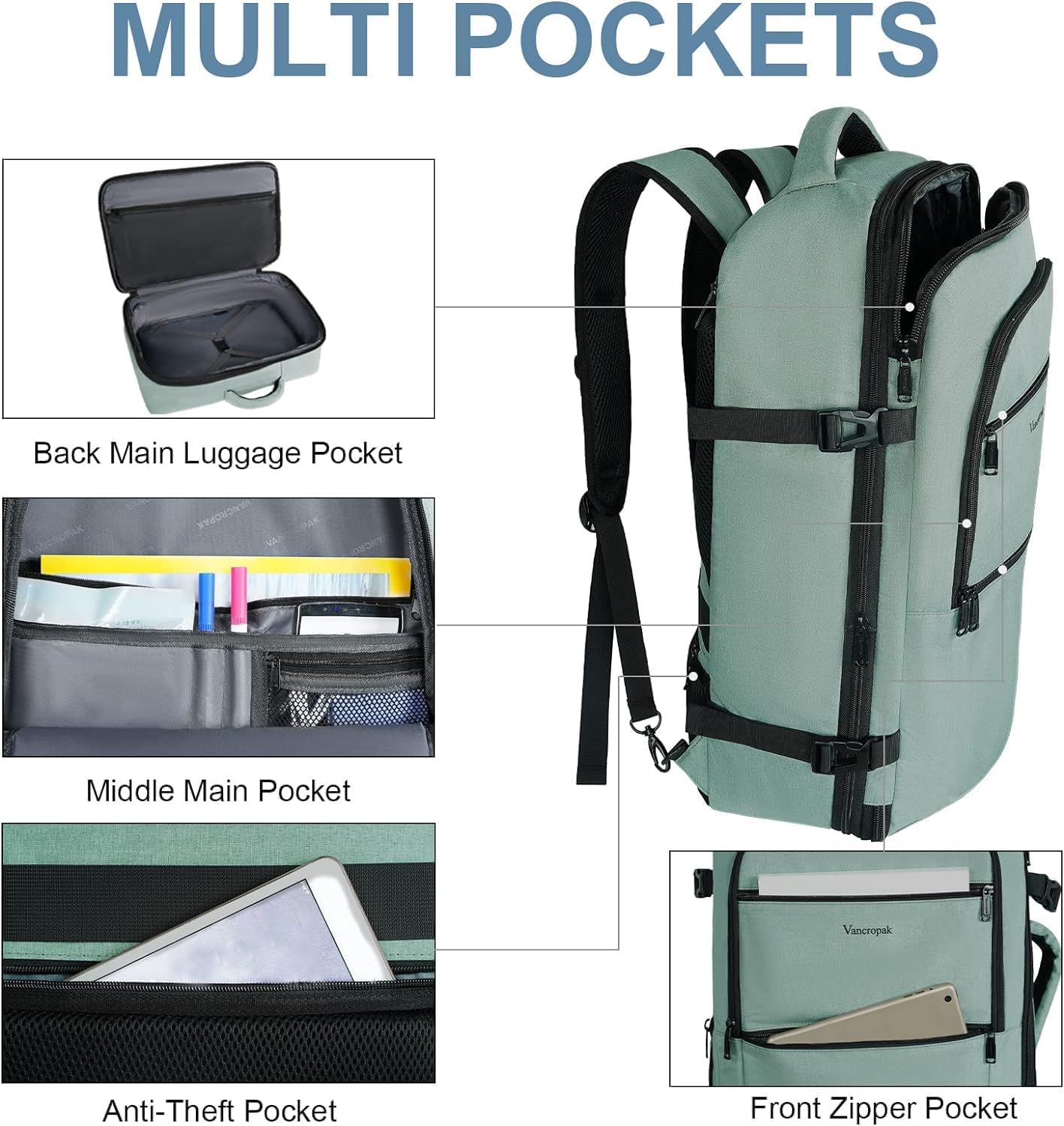 Bolsa de Viaje Vancropak Cian Grande Expandible Resistente al Agua para Hombre y Mujer