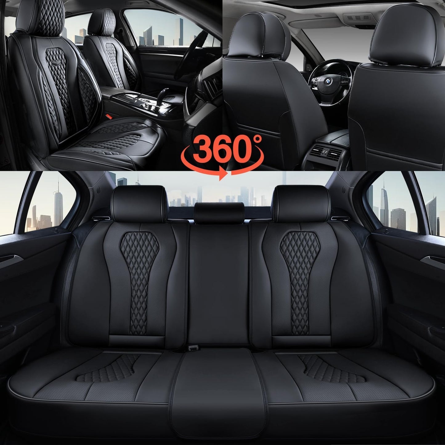 Coverado - Juego completo de fundas de asiento de piel universal de 5 asientos para automóviles, cojines de asiento impermeables de piel sintético, protectores de asiento delantero y trasero, fundas de asiento para automóviles para la mayoría de vehículos