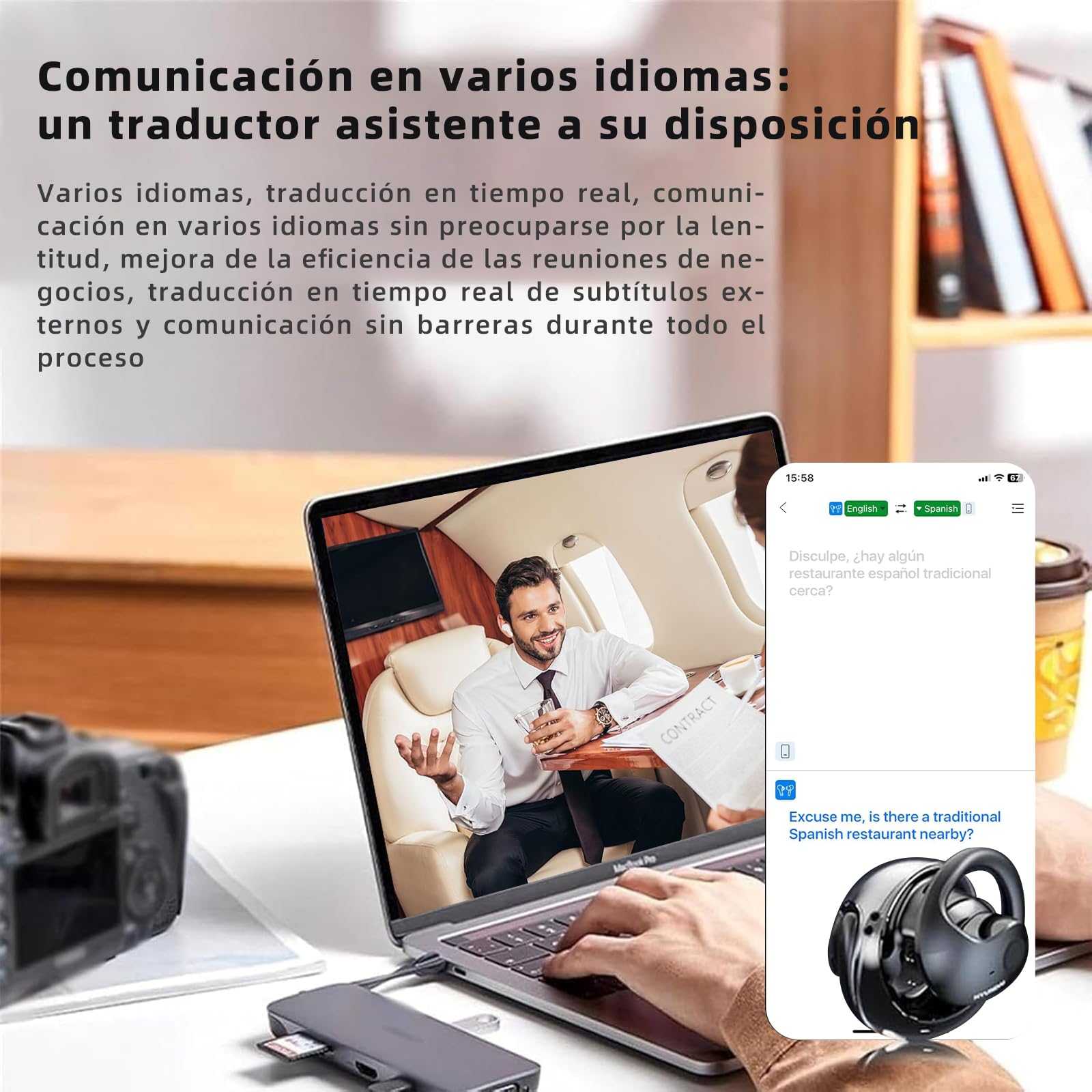 BTOOTB Traductor de Idiomas en Tiempo Real, Audifonos Traductores de Idiomas, Equipado con Aplicación AI, Compatible con 144 Idiomas, Dispositivo Traductor Portátil, Sonido Estéreo de Alta Fidelidad