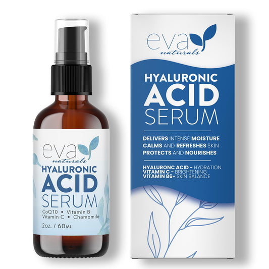 Eva Naturals Hyaluronic Acid Face Serum, Anti-Aging, Moisturizing Wrinkle Serum with Vitamin C, B
