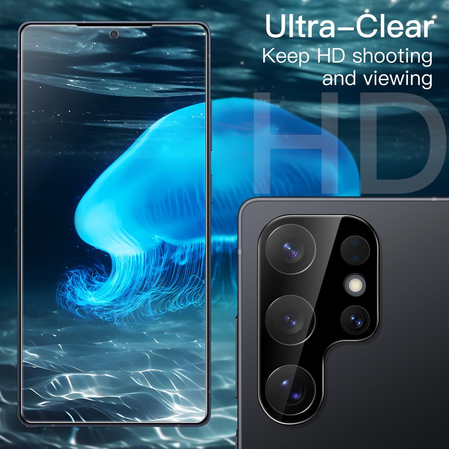 JETech 5 en 1 Funda para Samsung Galaxy S25 Ultra 5G con 2 Protector Pantalla Mica Cristal Vidrio Templado y 2 Protector Lente Cámara, Carcasa Anti-Amarillo Antigolpes (Negro Titanio)