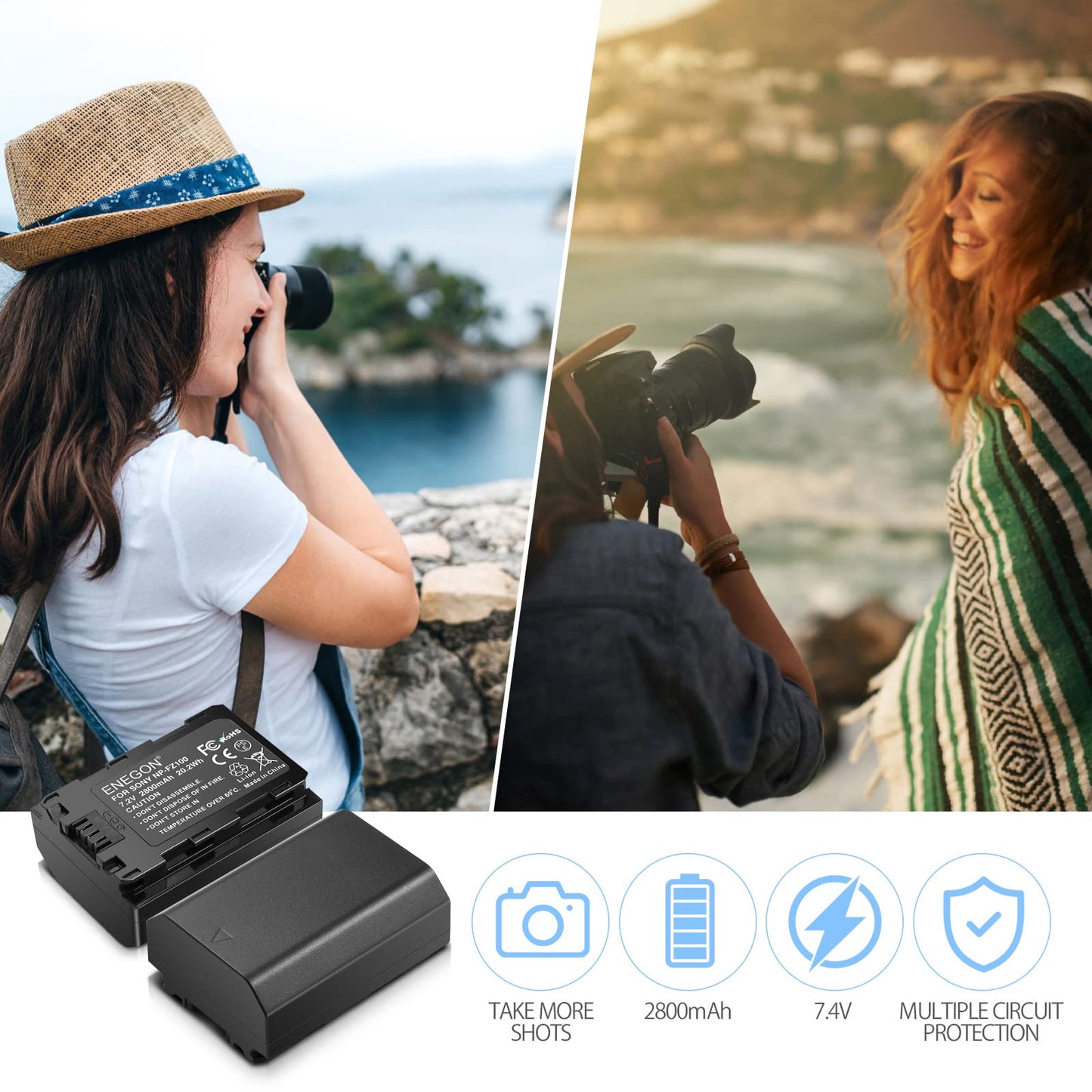 Batería Recargable de Iones de Litio ENEGON NP-FZ100 Compatible con Sony A6600, A7C, A7III y Más, 2800 mAh