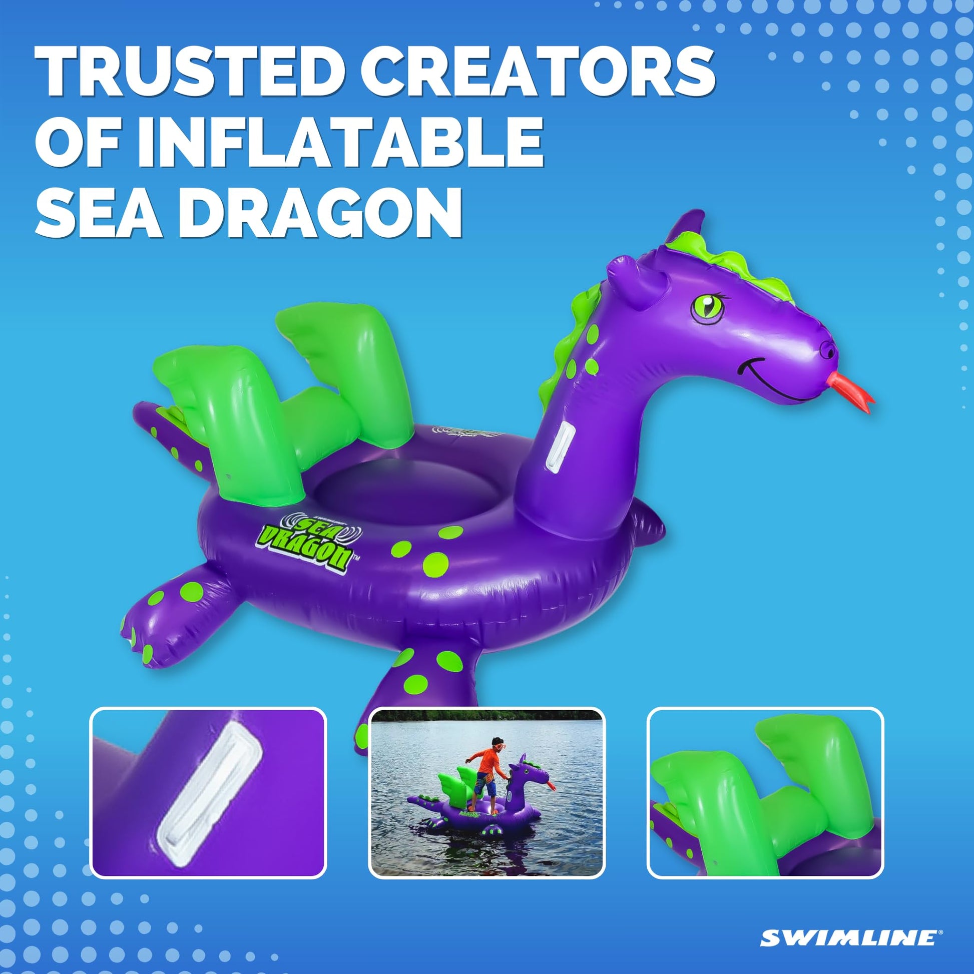 Flotador Inflable Swimline Gigante de Dragón Marino con Alas y Patas Estables