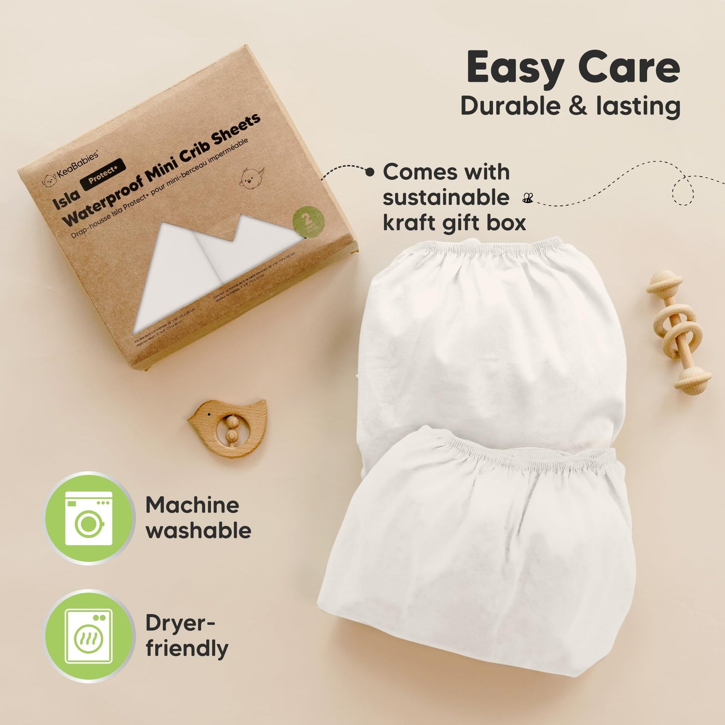 Paquete de 2 sábanas impermeables y de juego, mini sábanas para cuna ajustadas para niños, niñas, viscosa de 38 x 26 pulgadas de bambú Pack N Play para Graco, sábanas de cuna de bebé para niños