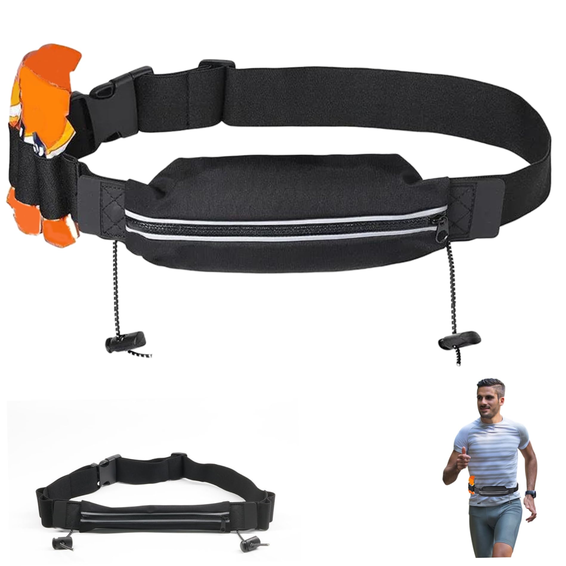 CurcKua Cinturón para Correr con presillas de Gel y Bolsillo. Cinturón Ajustable con Cremallera. para Correr para Mujeres y Hombres. Resistente al Agua. Regalos para maratones. Accesorios para c