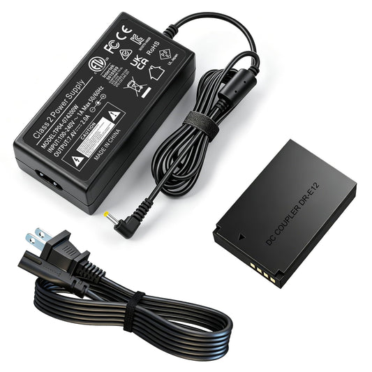 HY1C LP-E12 Dummy Battery DR-E12 DC Acoplador ACK-E12 Adaptador de corriente CA Kit para cámaras Canon EOS M50, EOS M50 Mark II, EOS M200 M100