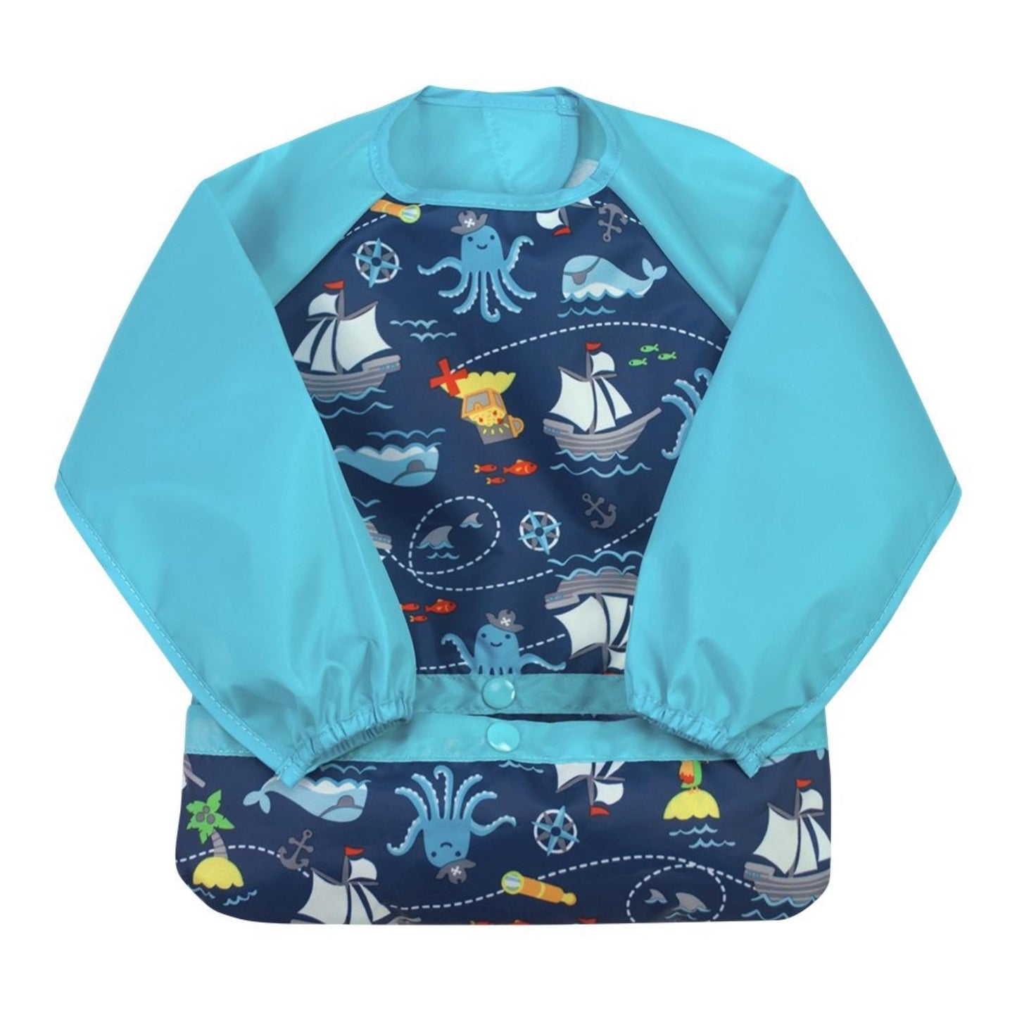 Green Sprouts - Babero de manga larga fácil de usar, protección impermeable, bolsillo volteado, material suave, fácil de limpiar, 2T-4T (paquete de 1)