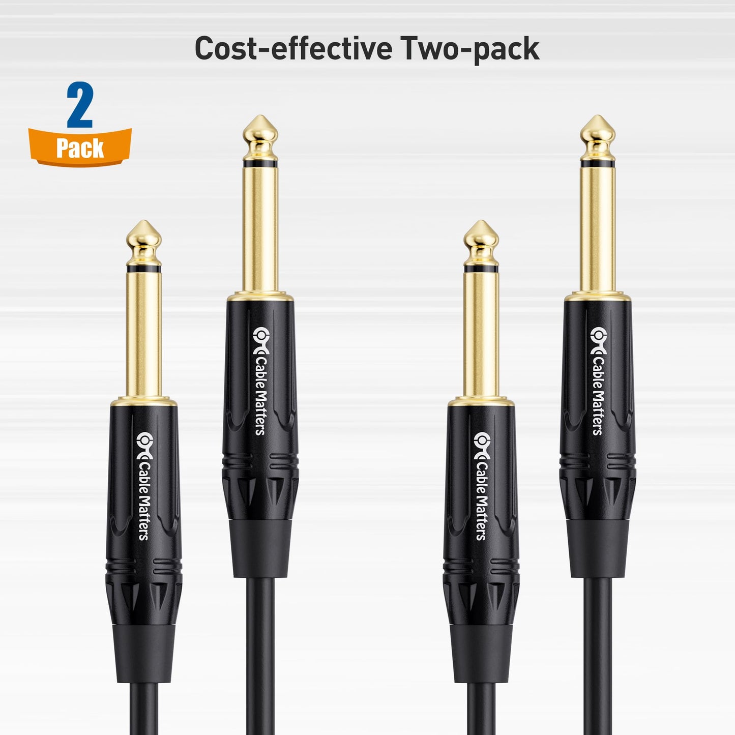 Cable Matters Paquete de 2 cables de guitarra eléctrica TS a TS de 1/4 pulgadas (cable de 1/4) 6 pies