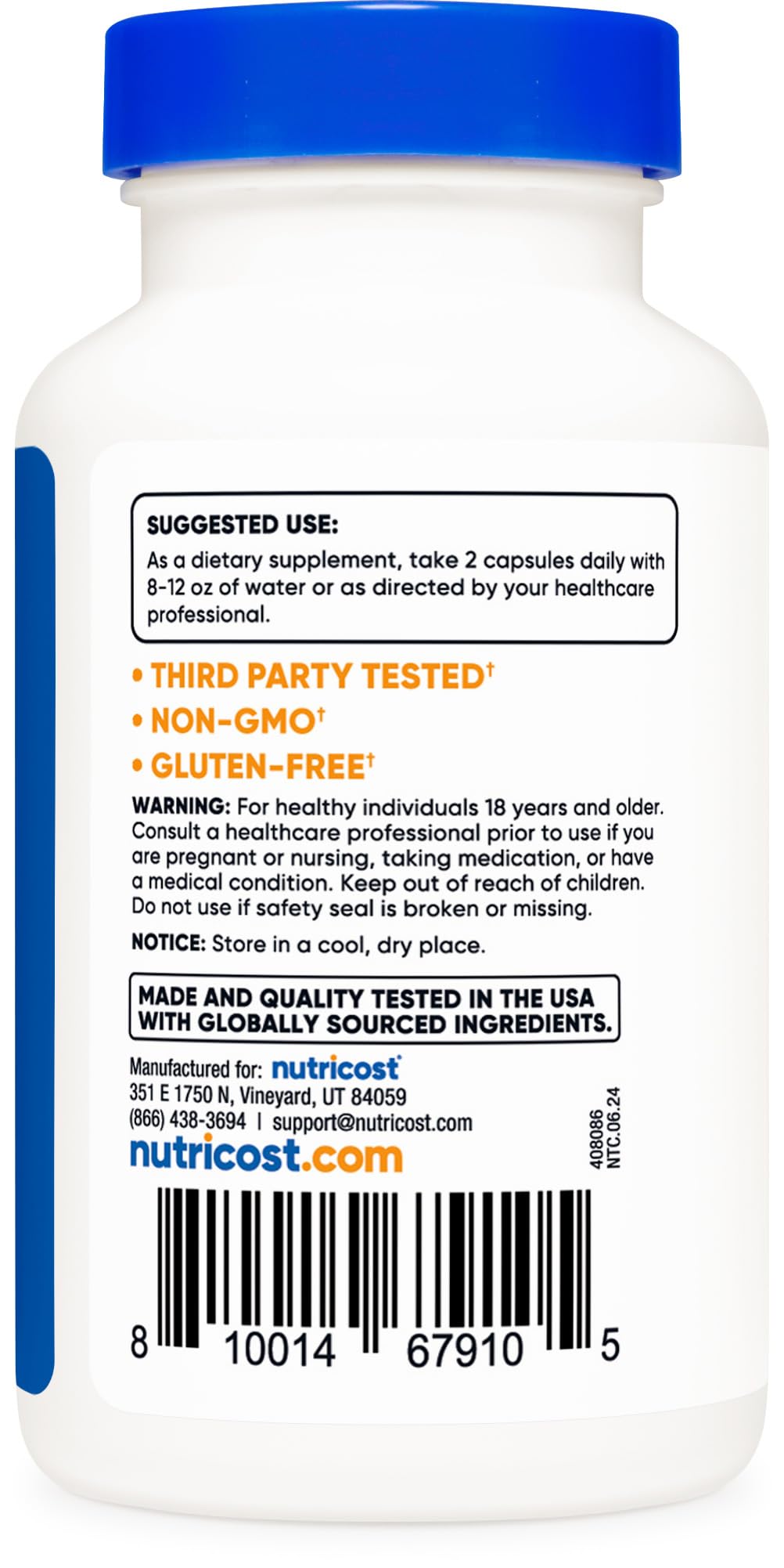 Cápsulas Alpha GPC Nutricost 600 mg Vegetarianas Sin OGM y Sin Gluten