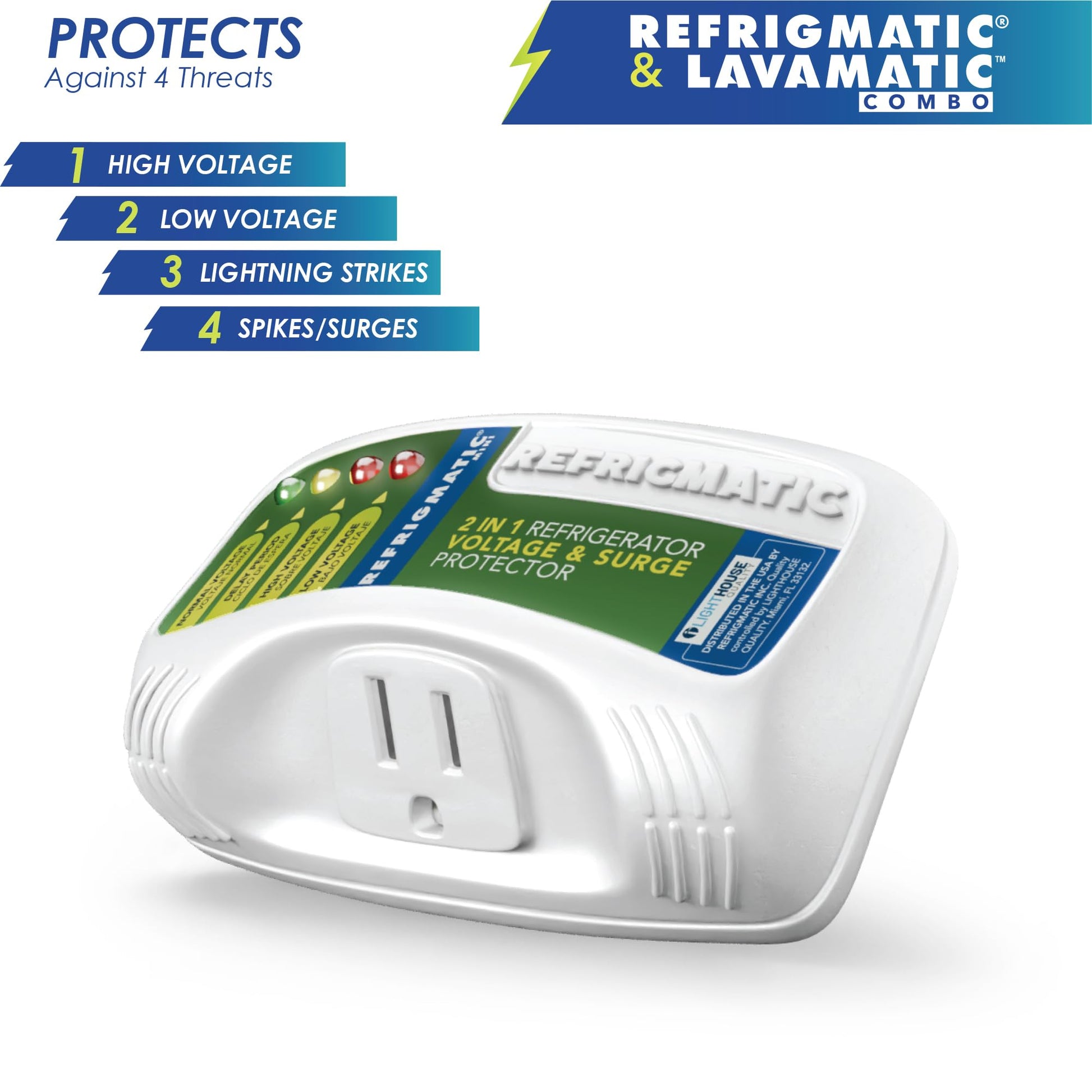 Combo de dos protectores de sobretensiones electrónicos Refrigmatic para refrigeradores y Lavamatic para lavadoras