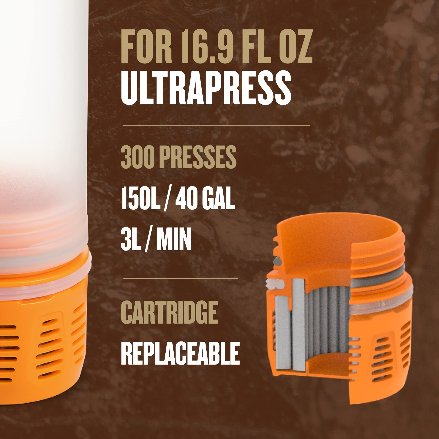 GRAYL UltraPress - Cartucho purificador de repuesto, color naranja