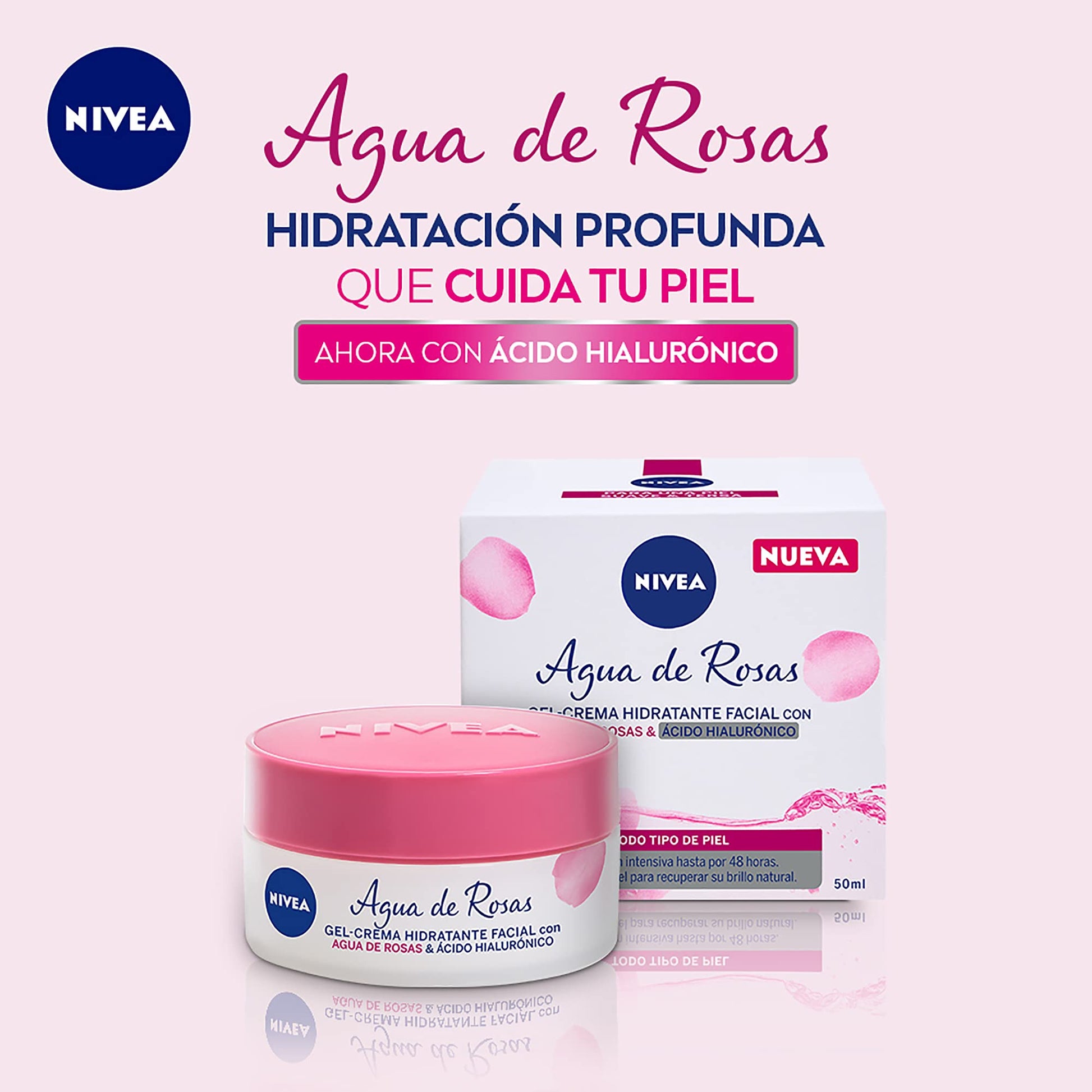 NIVEA Gel Facial Refrescante Cuidado Facial (200 ml) con ácido hialurónico, 24 horas de humectación para un piel fresca, suave y luminosa + Gel Crema Hidratante Facial Agua De Rosas (50 ml)