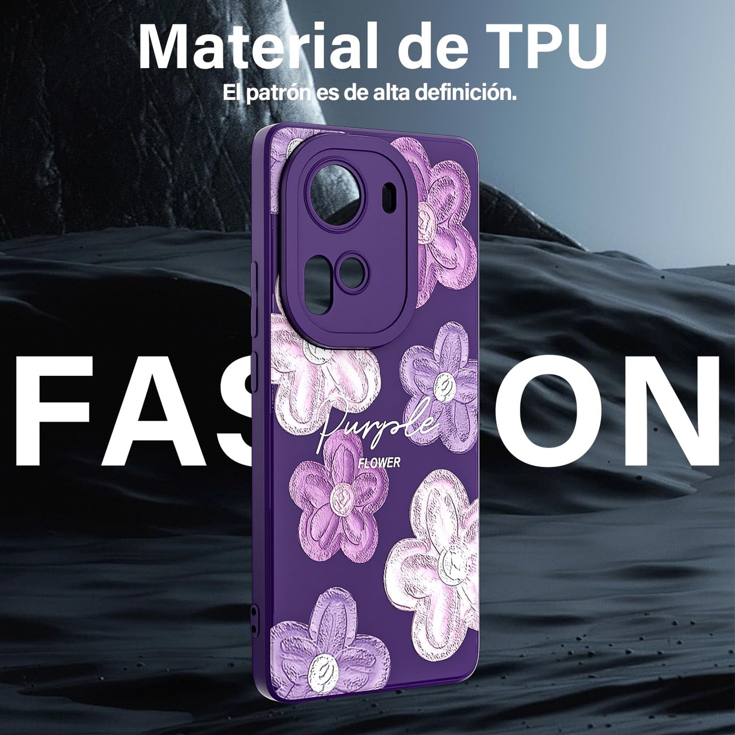 Threehao Funda para OPPO Reno 11 Case Uso Rudo, Ultra Delgado Flexible Púrpura Suave TPU Silicona Carcasa con Moda Aesthetic Dibujos Flores, Antigolpes Anti-arañazos Protectora