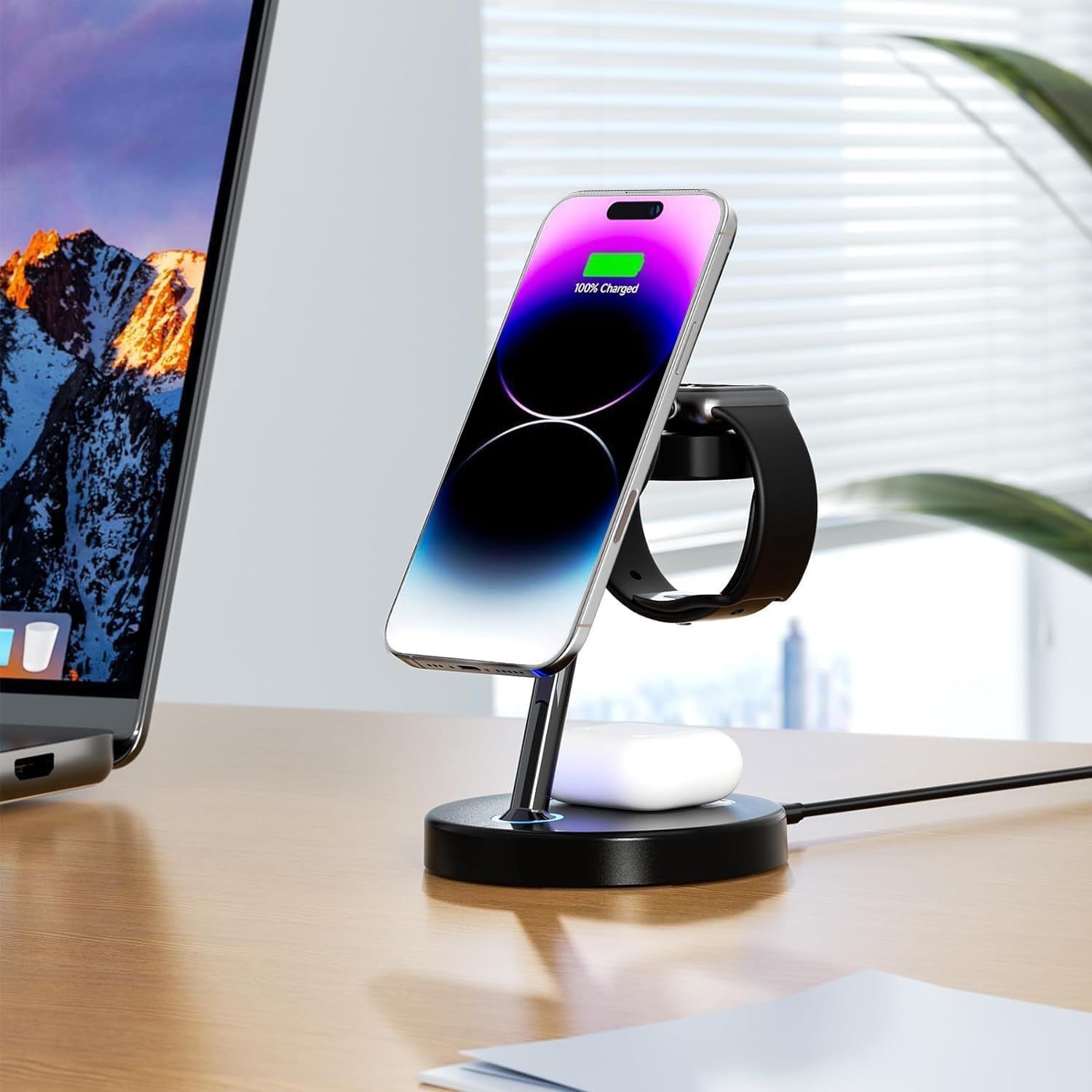 BVILY Cargador Inalámbrico Magnético, 20W Wireless Estación de Carga Inalámbrica 3 en 1 Compatible con Cargador MagSafe para i Phone 16 15 14 13 12 Pro MAX/Plus/Pro y AirPods/Apple Watch