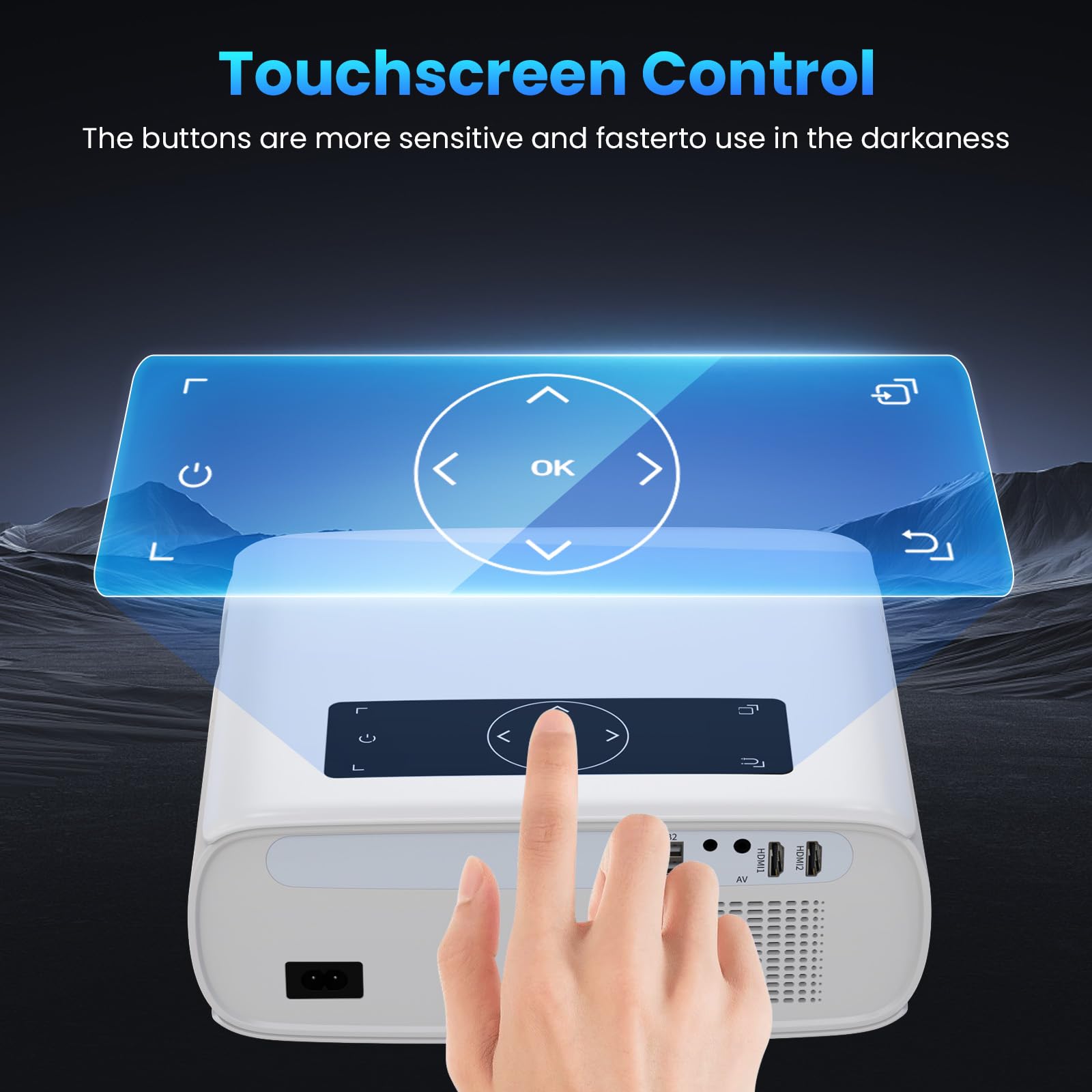 Proyector Groview Blanco FHD 15000lux con WiFi y Bluetooth para Cine en Casa 300'' Soporte 4K para iOS y Android