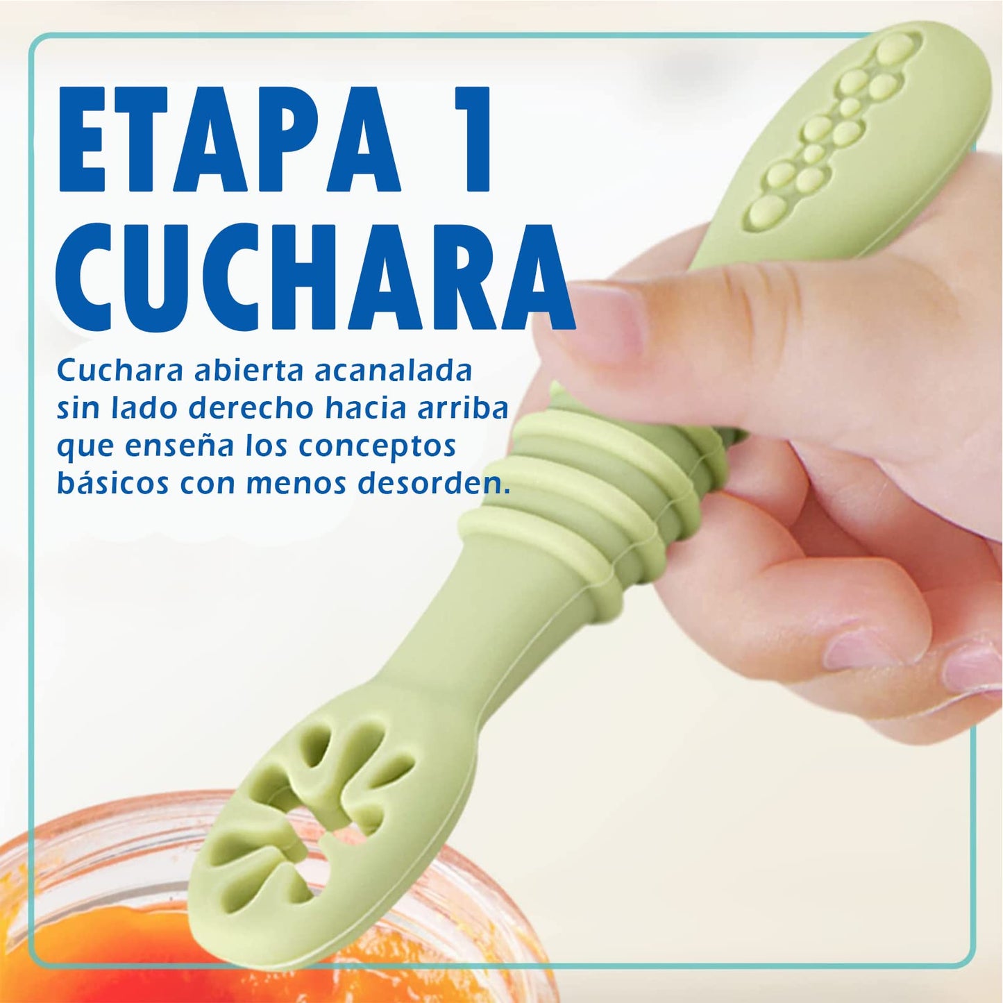 Cucharas para Bebe de Silicon,Juego de cucharas para bebé de 6 Piezas,Kit de Cubiertos para Alimentación Complementaria, Silicóna de grado alimenticio libre de BPA, Antideslizante, Seguro.
