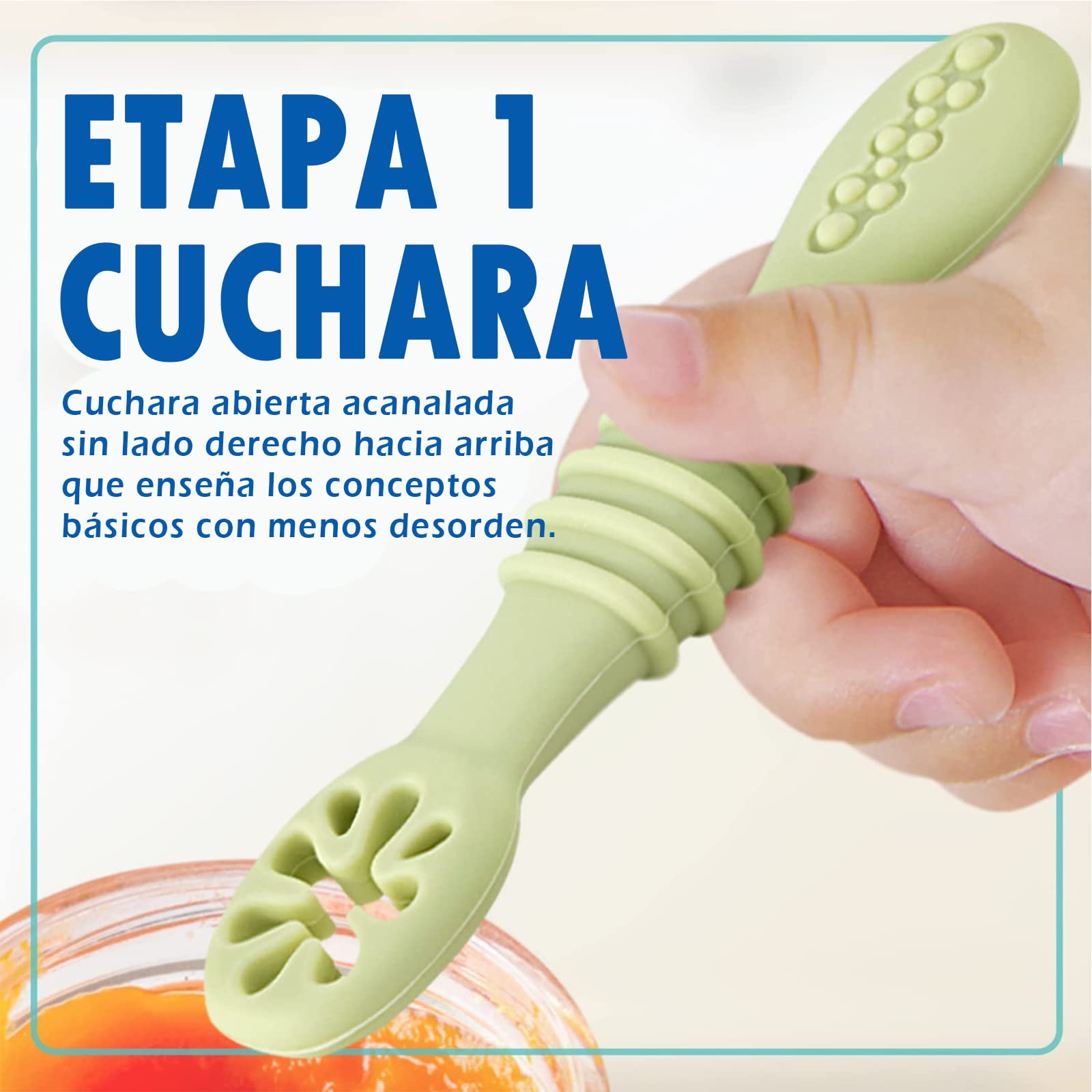 Cucharas para Bebe de Silicon,Juego de cucharas para bebé de 6 Piezas,Kit de Cubiertos para Alimentación Complementaria, Silicóna de grado alimenticio libre de BPA, Antideslizante, Seguro.