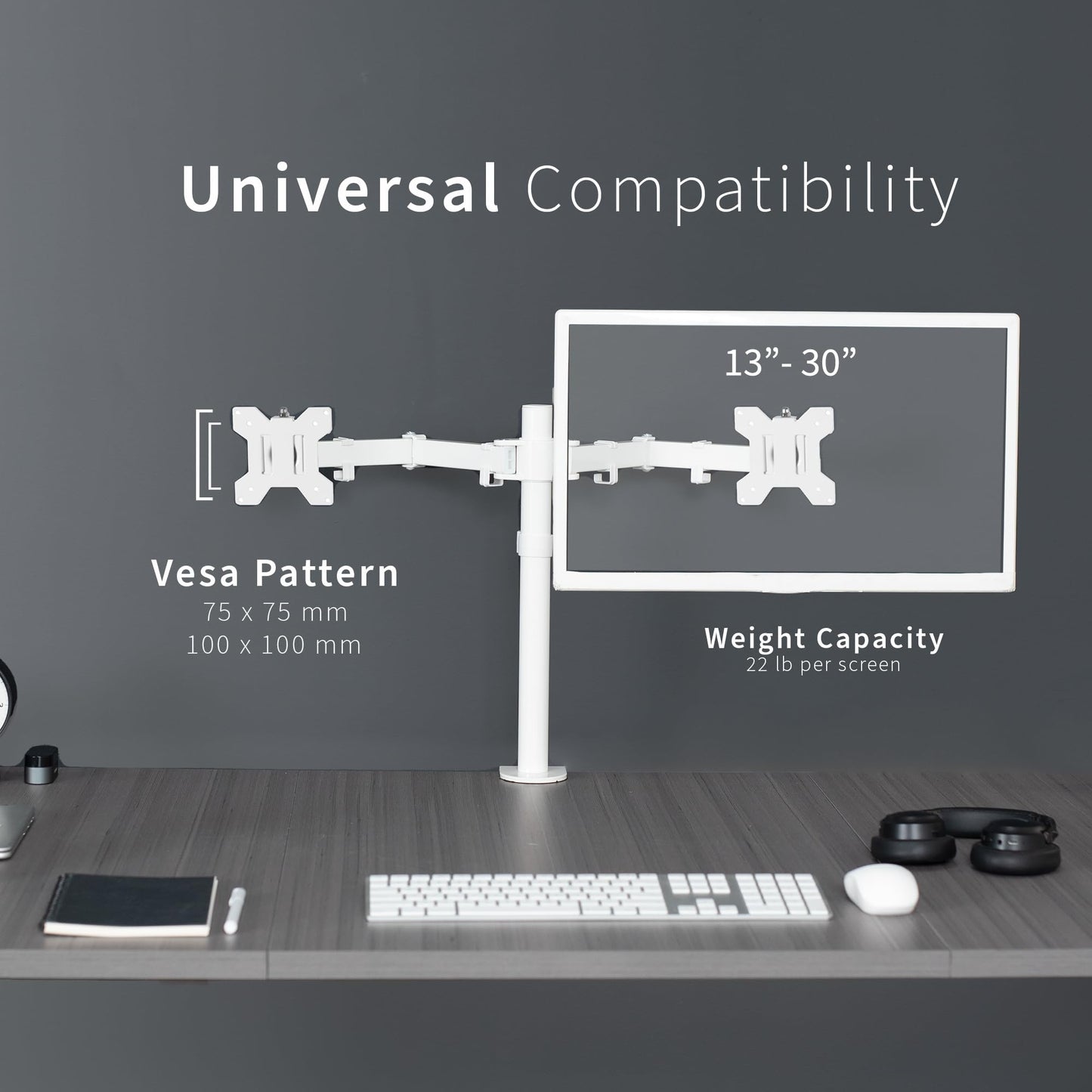 Soporte de Computadora VIVO Blanco para Monitor Doble Ajustable Resistente