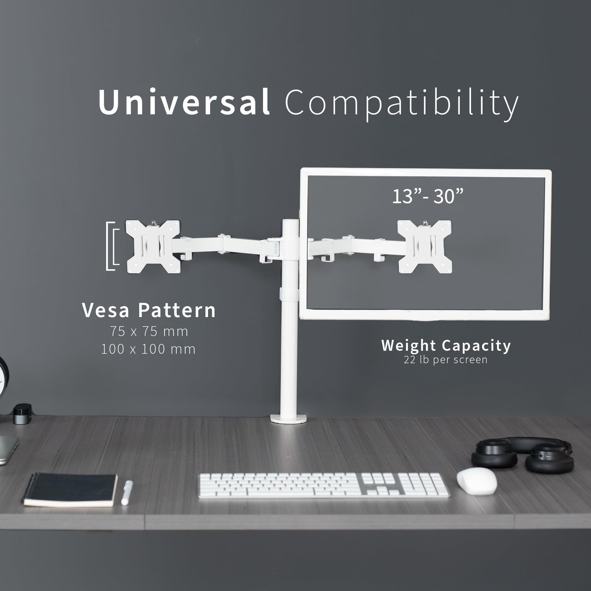 Soporte de Computadora VIVO Blanco para Monitor Doble Ajustable Resistente