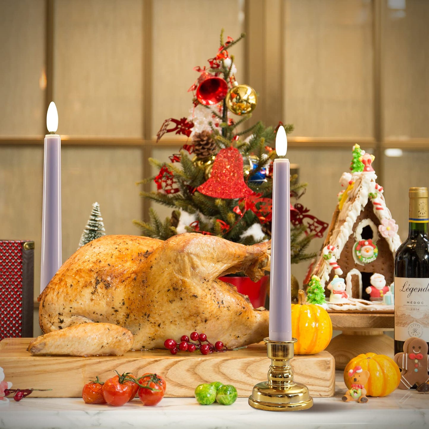 Juego de Velas LED 3D MIXALY Blancas con Temporizador y Candelabros Extraíbles