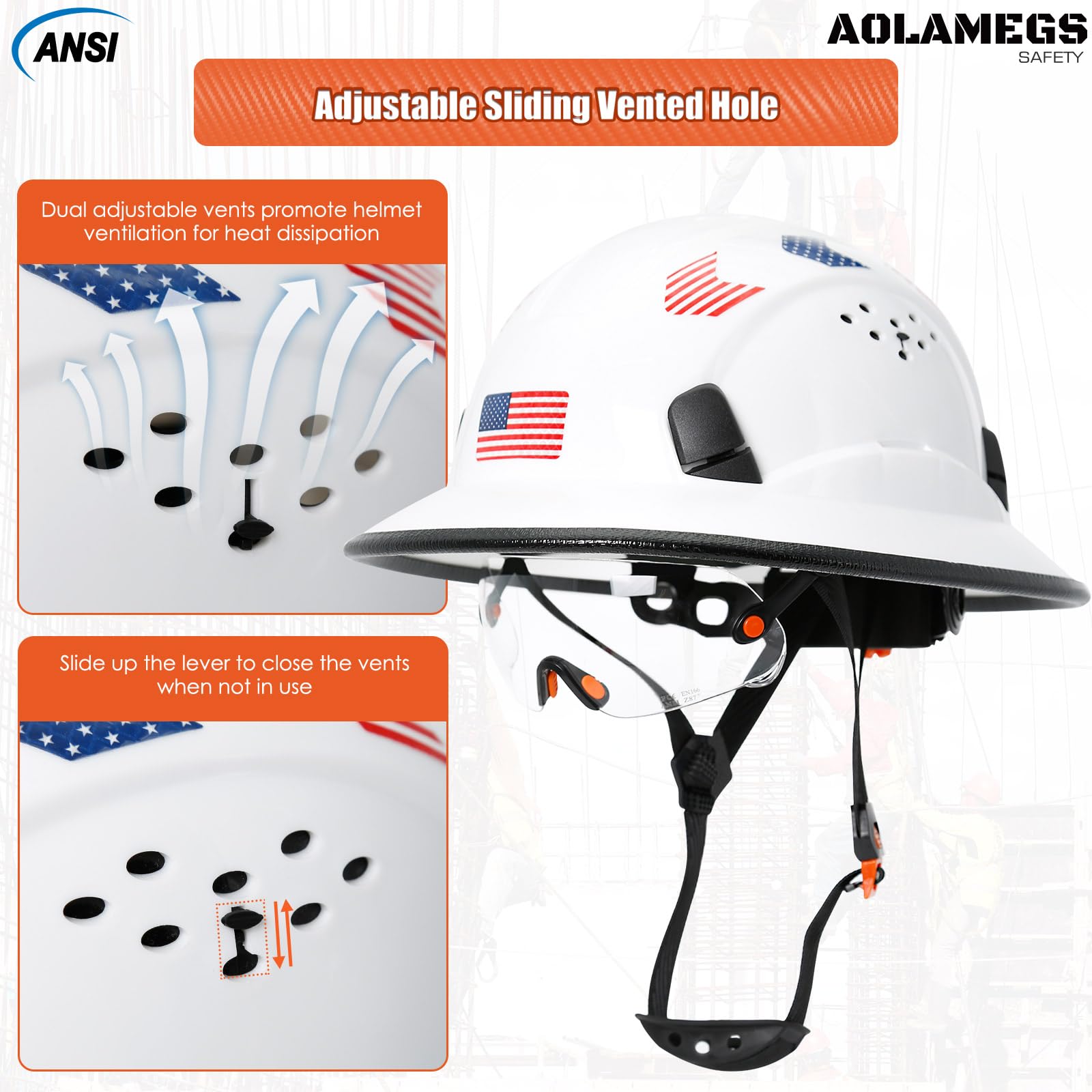 Cascos duros de borde completo con visera de construcción aprobados por OSHA - Cascos duros ventilados para hombres, Casco duro negro con correa para la barbilla, seguridad negro con visera tintada