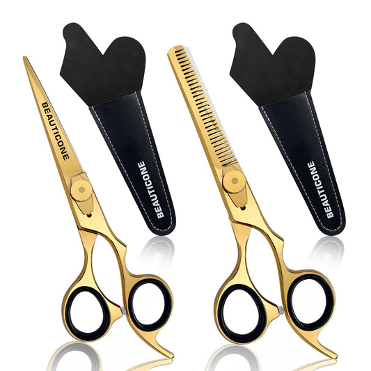 Juego de tijeras para cortar y adelgazar el cabello, tijeras de barbero profesionales de 6.5 pulgadas para corte de cabello de hombres/mujeres, tijeras de acero inoxidable para afeitar barba y bigote
