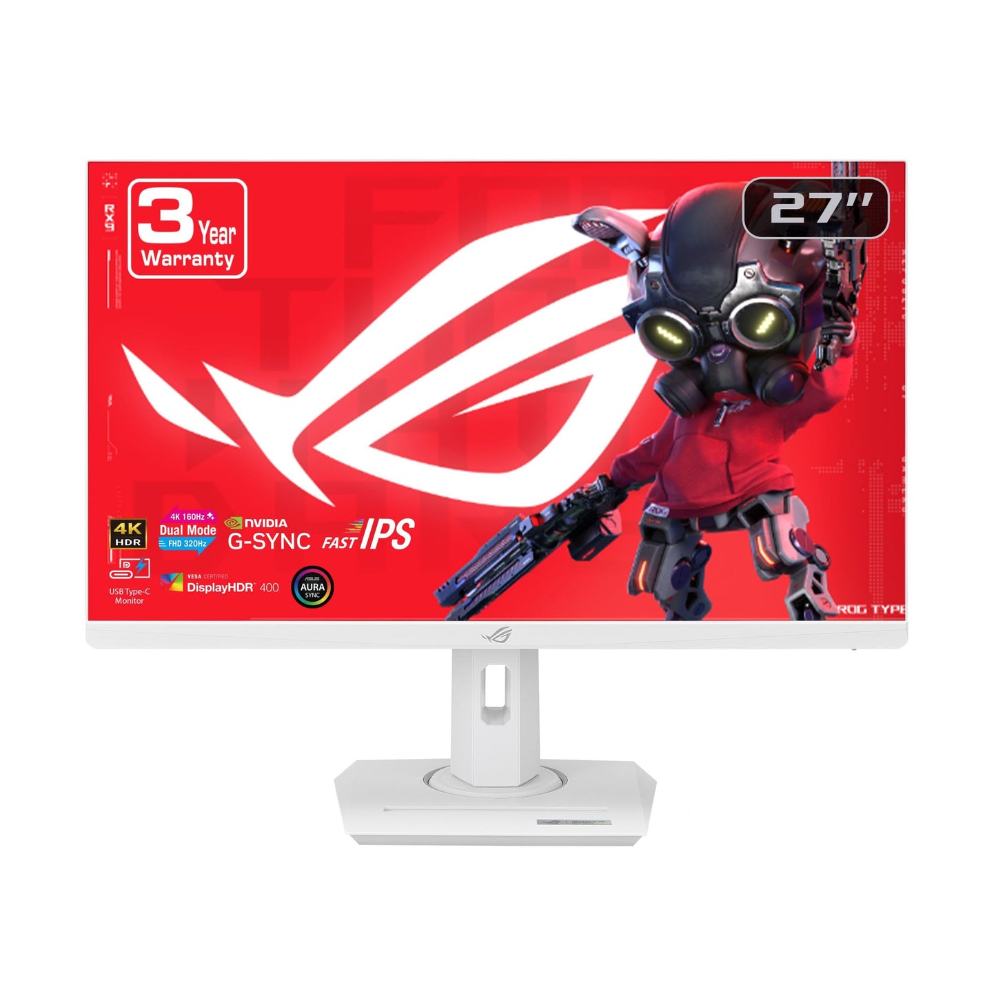 ASUS ROG Strix Monitor para Juegos 4K HDR USB-C de 27 Pulgadas (XG27UCG-W) – Blanco, UHD (3840 x 2160) Modo Dual (4K 160Hz o FHD 320Hz), 1 ms, IPS rápido, sincronización ELMB, Compatible con G-Sync,