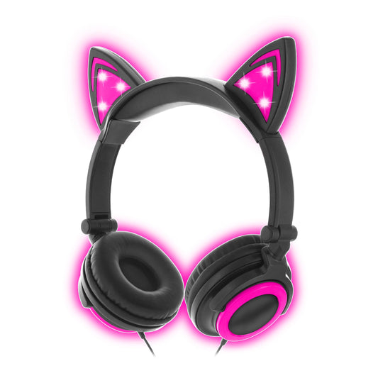 Audífonos Sentry con Orejas de Gato Iluminadas para Niños, con Conexión por Cable de 3.5mm, Auriculares Plegables, Audífonos con Luces de Colores Brillantes, Luces Rosas
