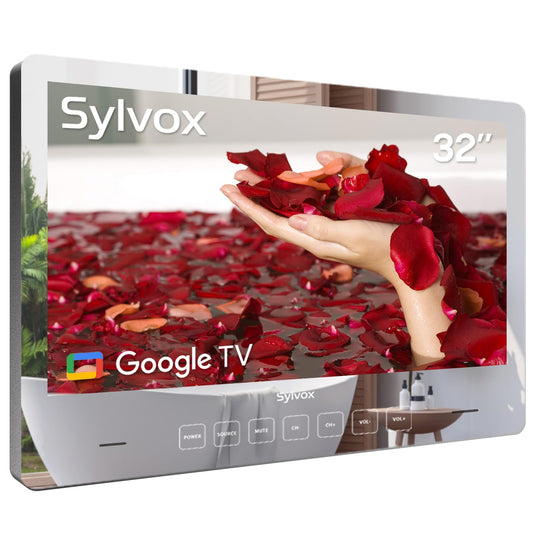 SYLVOX - Espejo mágico para baño, de 32 Pulgadas, Impermeable, LED, 1080P, 500 NITS, de Alto Brillo, Doble Frontal, Montaje en Pared, Adecuado para baños, hoteles, saunas