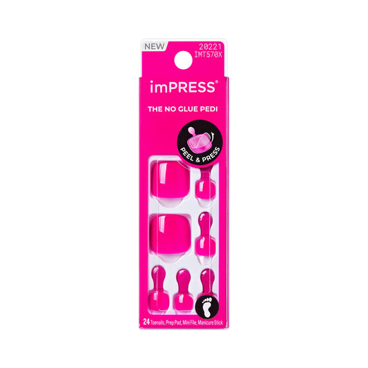 imPRESS Uñas postizas Kiss Impress No Glue Mani, color 'Take My Time', rosa, tamaño corto, forma cuadrada redondeada, incluye 24 uñas de los pies, almohadilla de preparación, hoja de instrucciones,