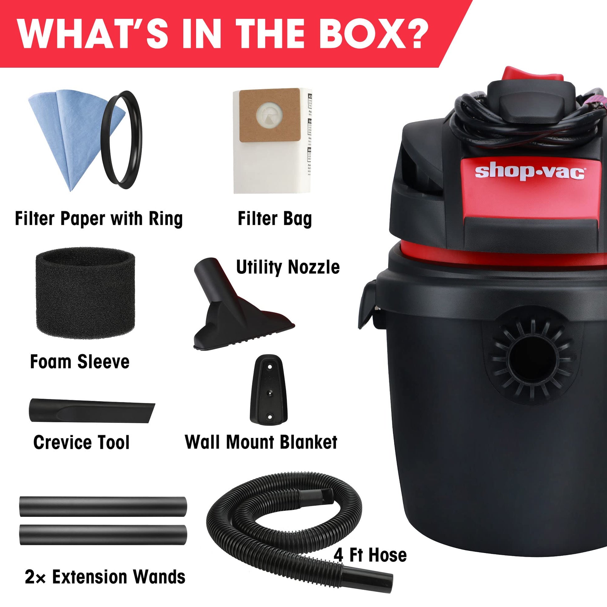 Aspiradora Compacta Shop-Vac en Soporte de Pared con Accesorios Multifuncionales