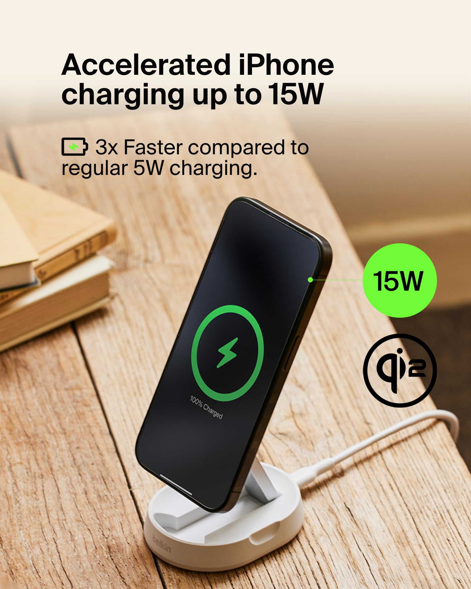Belkin - Soporte de Carga magnético Convertible de 15 W, Cargador rápido Qi2 Compatible con MagSafe, Cargador de iPhone 12 en adelante