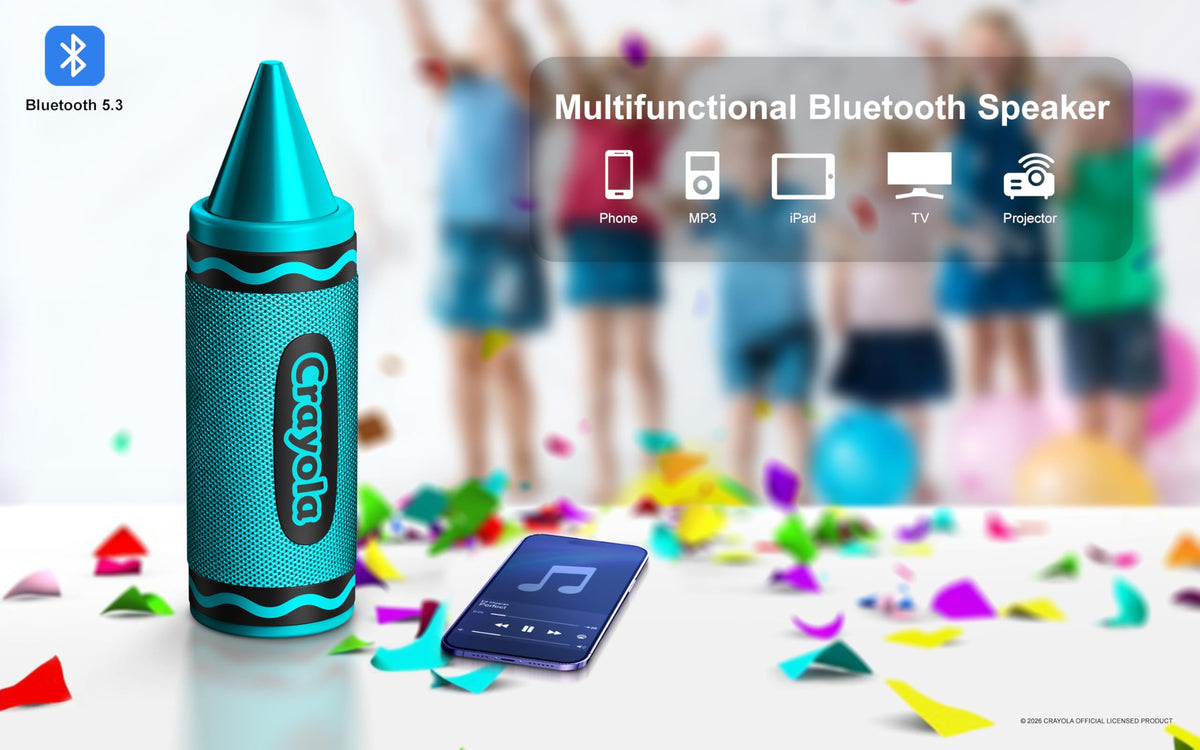 Altavoces Bluetooth Inalámbricos Crayola en Forma de Crayón para Niños con Sonido HD y Emparejamiento TWS BT 5.3