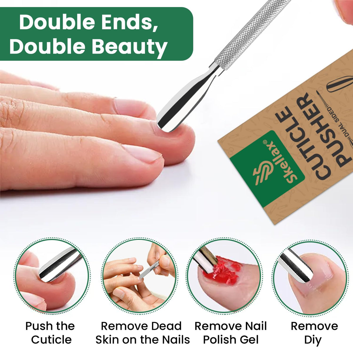 Juego de empujadores de cutículas de doble punta con borde afilado en forma de cuchara, de acero inoxidable de calidad de salón, para manicura y pedicura, herramientas limpiadoras para uñas de las