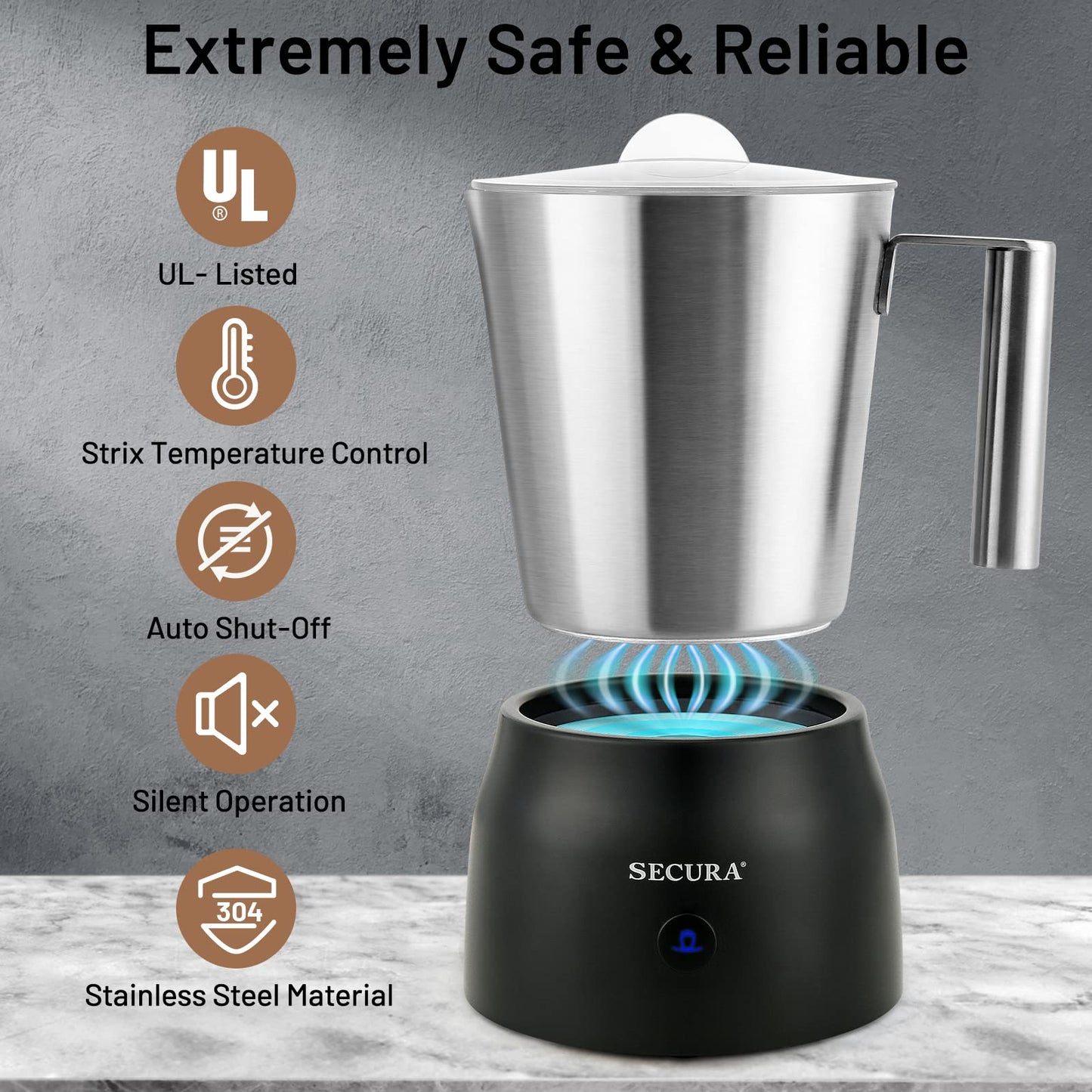 Espumador de Leche Secura Acero Inoxidable Desmontable con Vaporizador Eléctrico