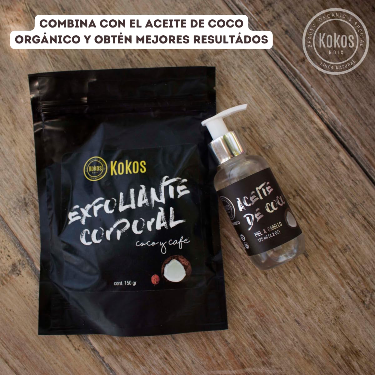 KOKOS Organic, Exfoliante Corporal, Hidrata y Suaviza la Piel, Exfoliante Corporal a Base de Café, Con Aceite de Coco Orgánico, Aceite de Almendras, Vitamina E, Contenido 250 gr