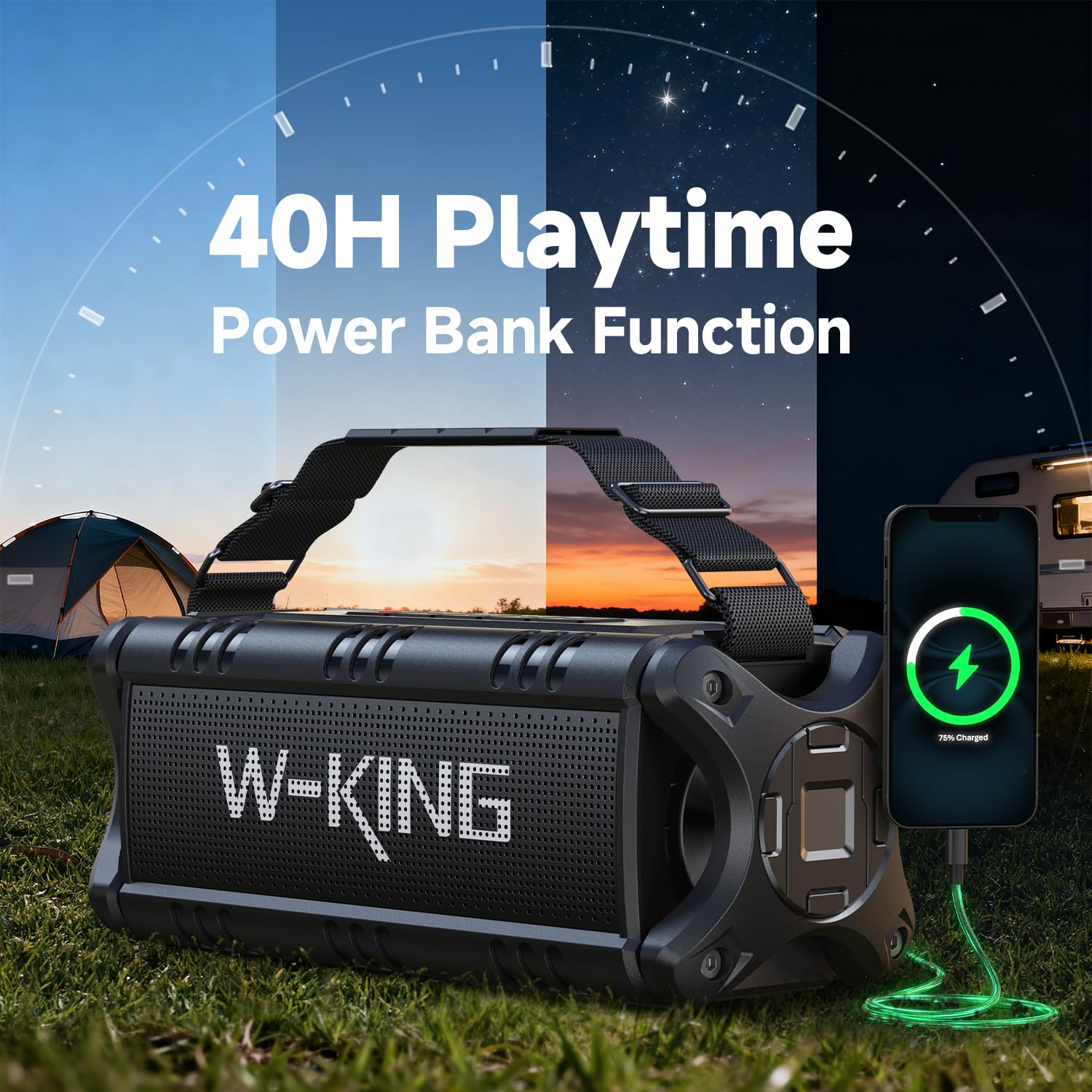 W-KING Altavoz Bluetooth Potente 90W con Graves Profundos, IPX6 Impermeable, Bocina Boombox Grande para Exteriores, Altavoz portáti Inalámbrico, Subwoofer, 24 Horas, Banco de Energía,TF, NFC, AUX, EQ