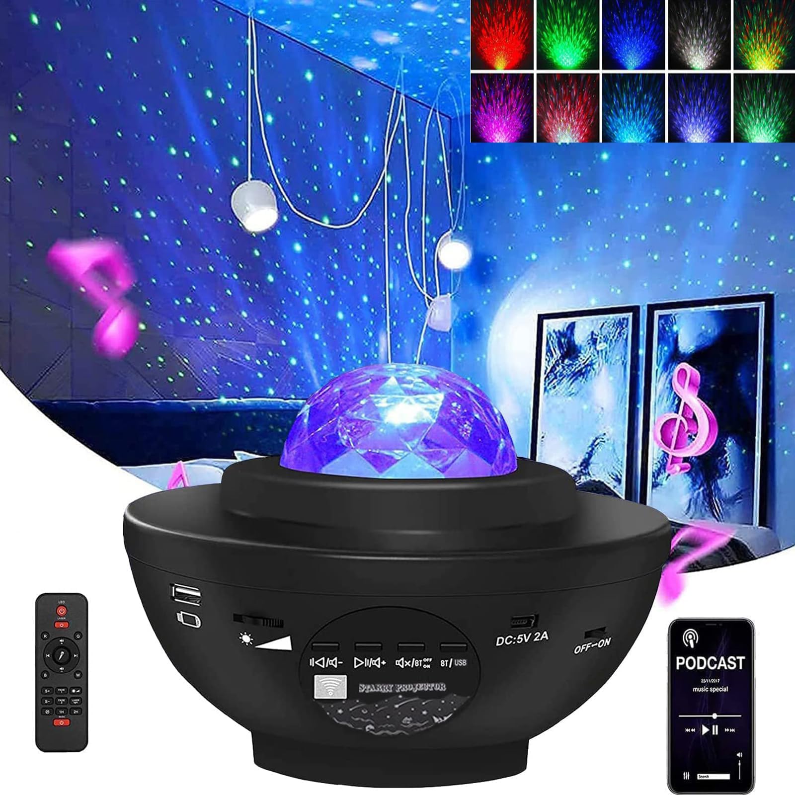 Proyector Lampara de Cielo Estrellado con Altavoz Bluetooth y Control Remoto para Dormitorio