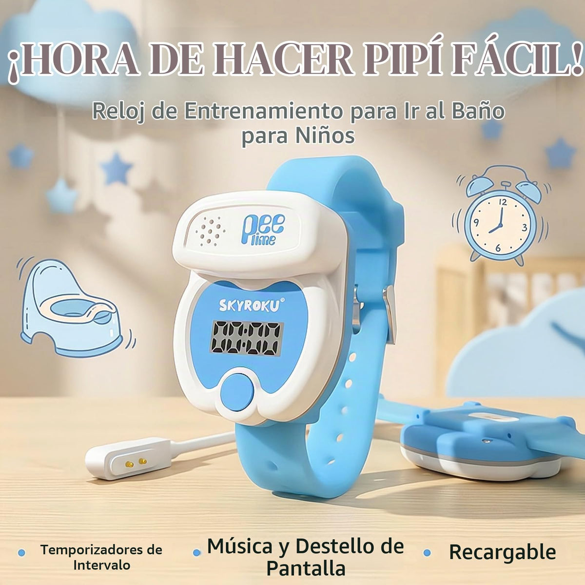 SKYROKU - Reloj para ir al baño para niños pequeños y niñas, reloj de