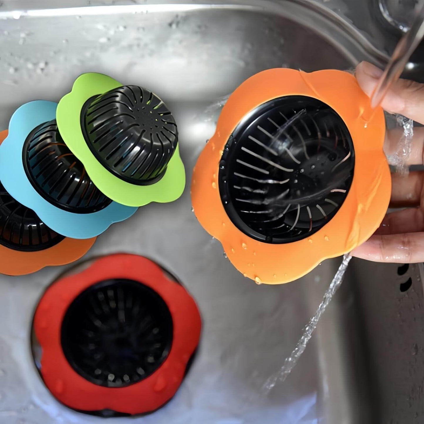 JIANYI - Colador de fregadero de cocina, 4 coladores de fregadero de silicona, borde ancho grande de 4.5 pulgadas de diámetro para fregadero de cocina, multicolor
