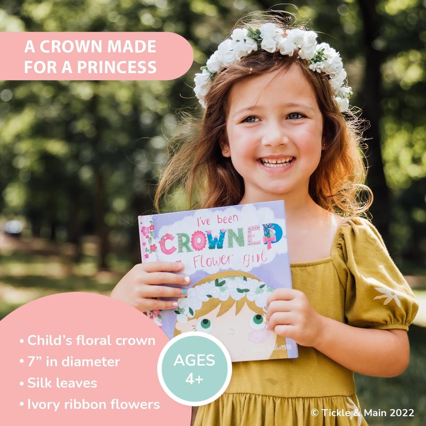 Tickle & Main Flower Girl - Juego de regalo para niña de flores, libro con diadema de corona floral en una adorable caja de regalo